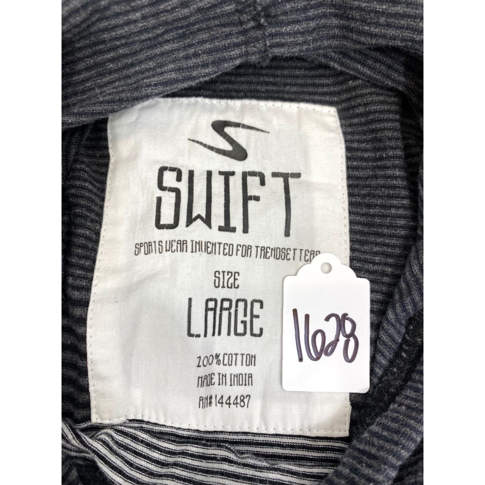 Vintage Swift Sportswear Long Sleeve Hoodie Striped Size L Mens Pullover Lightweight Black/White/Gray Size US L / EU 52-54 / 3 - 3 Thumbnail
