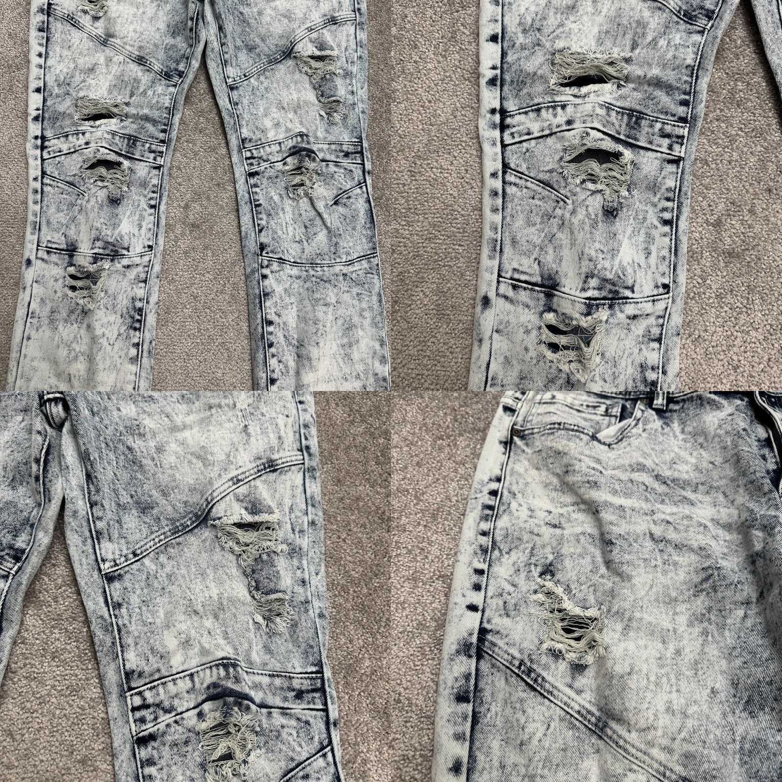 Denime Rebel Minds Denim Jeans Men 40x32 Blue Distressed Acid Wash 5-Pocket Regular Cotton Polyester Jeans Size US 40 / EU 56 - 8 Thumbnail