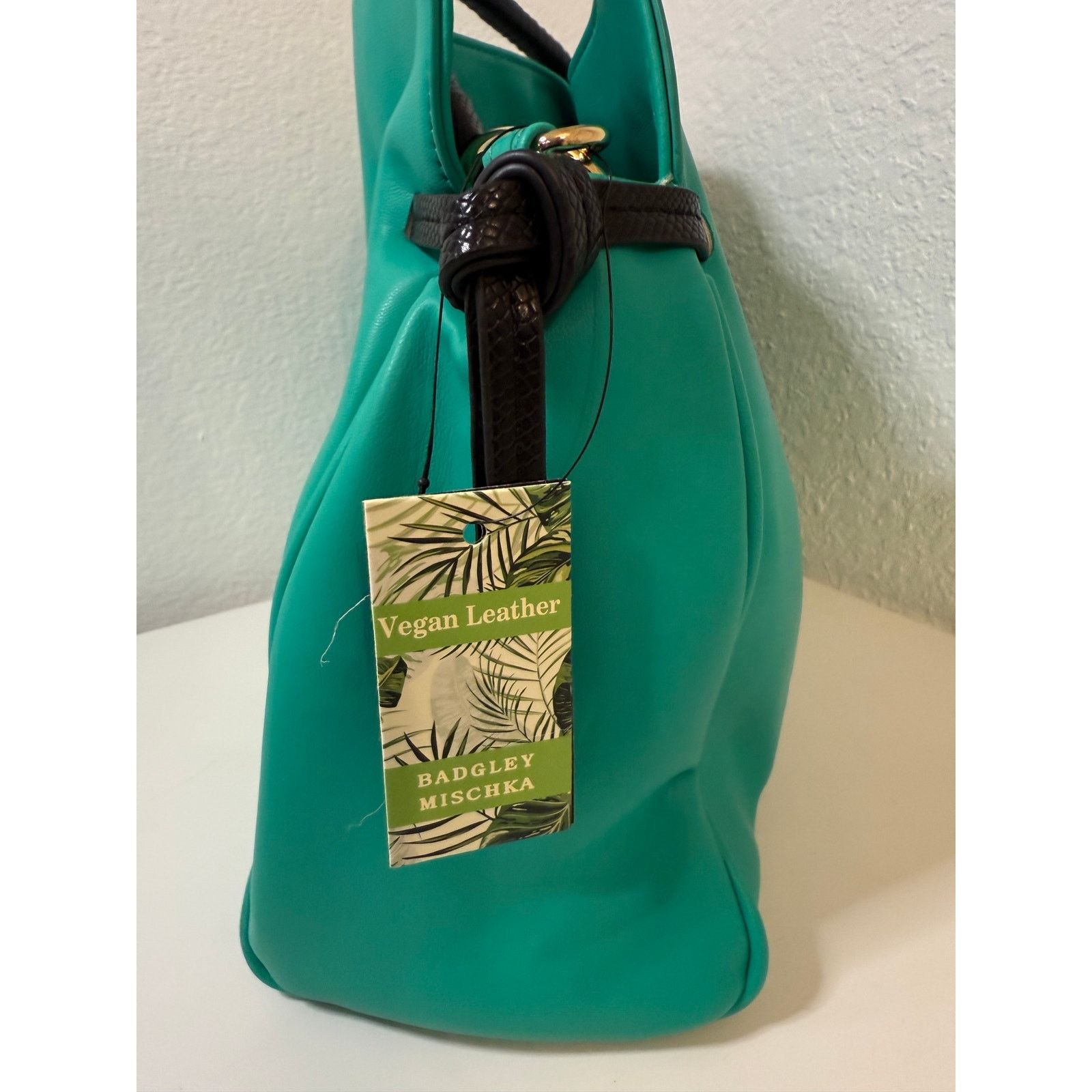 Badgley Mischka BADGLEY MISCHKA TEAL Lg Tote Vegan w/ Black Snake Handle Size ONE SIZE - 5 Thumbnail