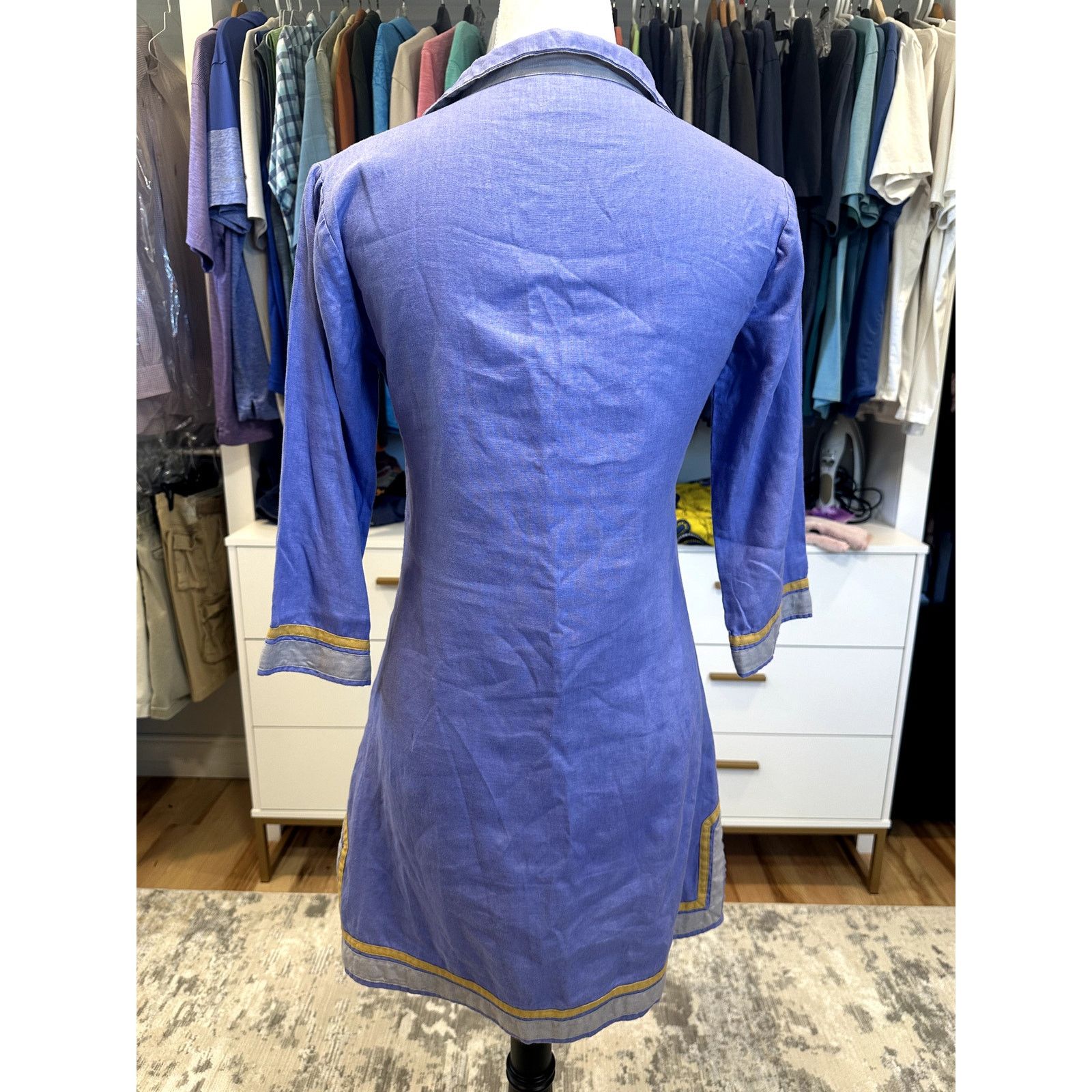 Guru Guru Purple 100% Linen V Neck 3/4 Sleeve Kurta Caftan XS Size XS / US 0-2 / IT 36-38 - 5 Thumbnail
