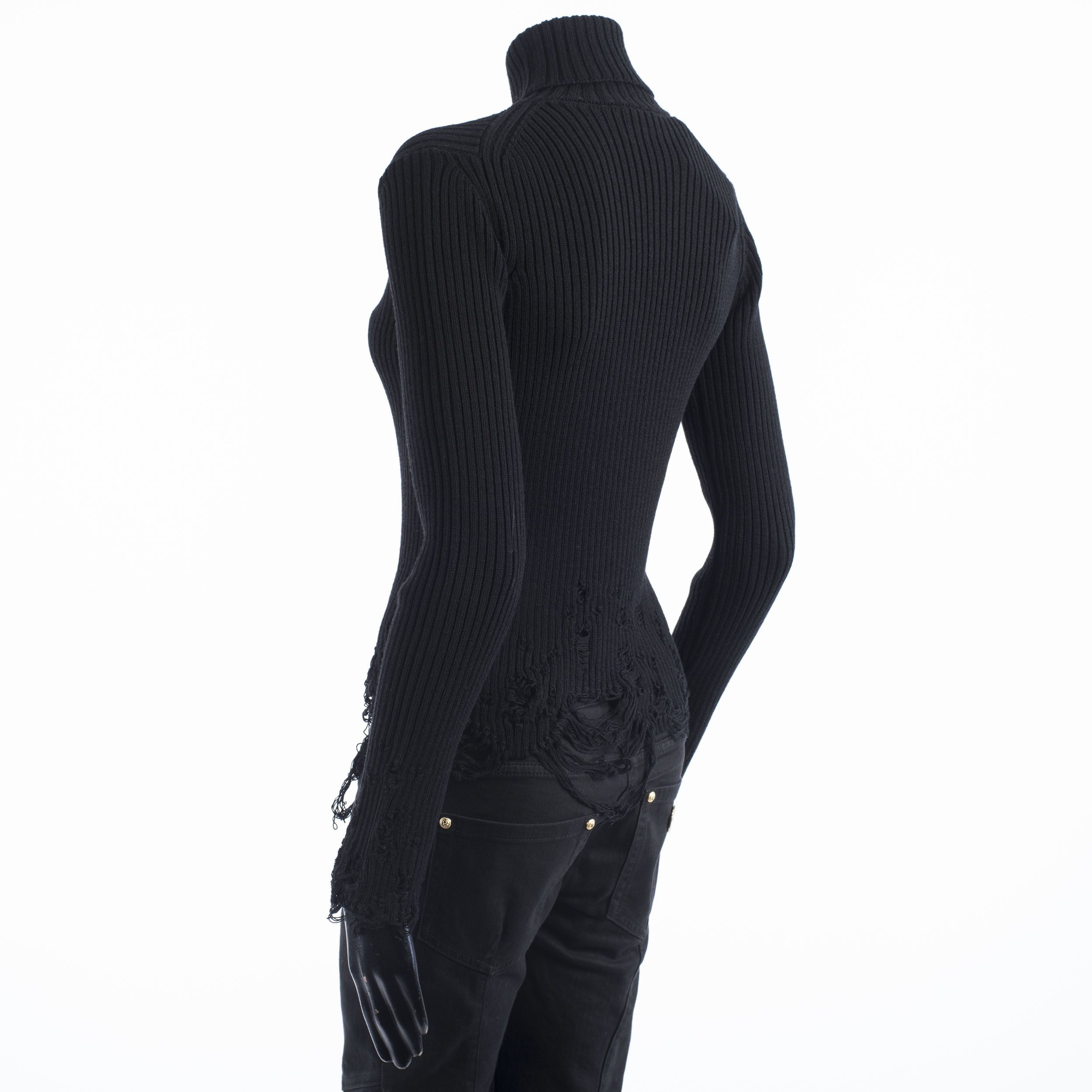 Balenciaga Distressed Long Sleeve Turtleneck Top In Black Rib Knit Size S / US 4 / IT 40 - 4 Thumbnail