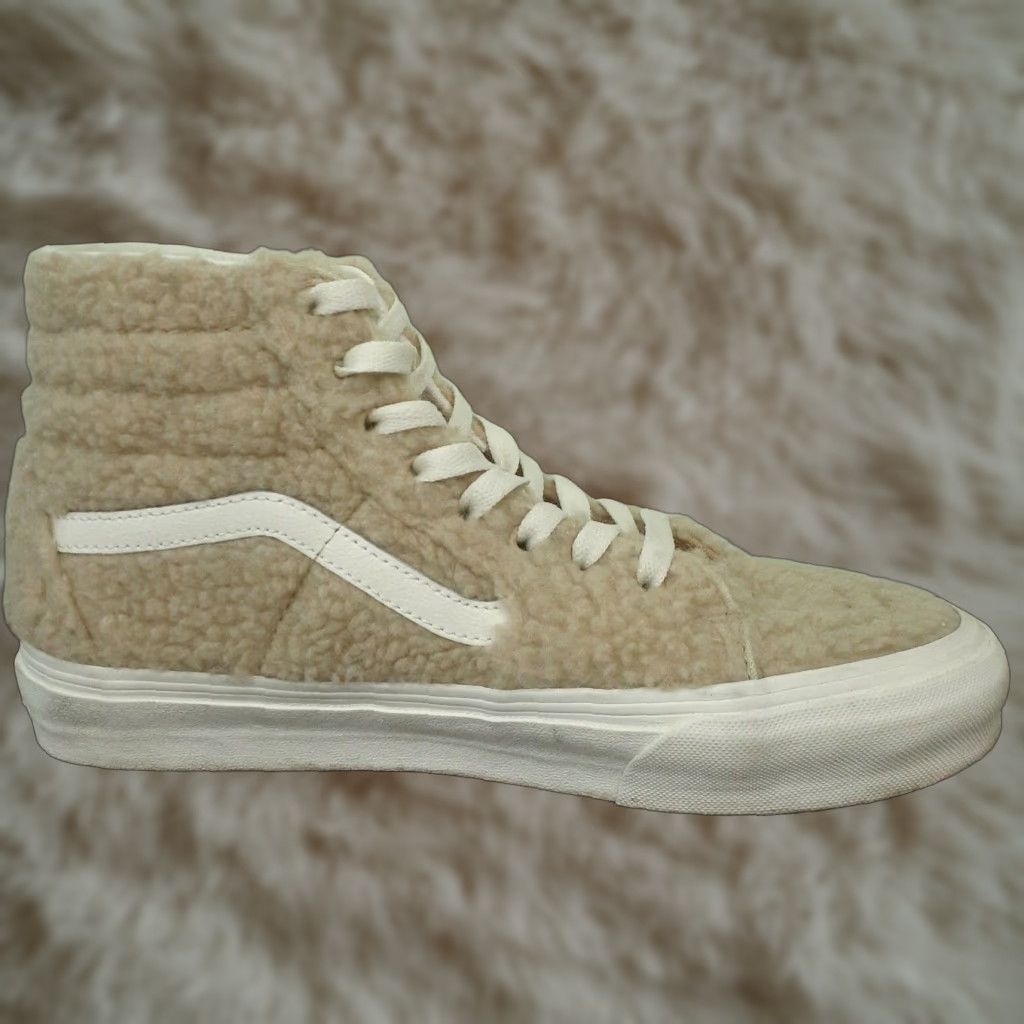 Vans VANS High Top Shoes Mens 9 Womens 10.5 Beige Faux Fur Sherpa Shearling sneaker Athletic UK 10.5 Size L / US 10 / IT 46 - 1 Thumbnail