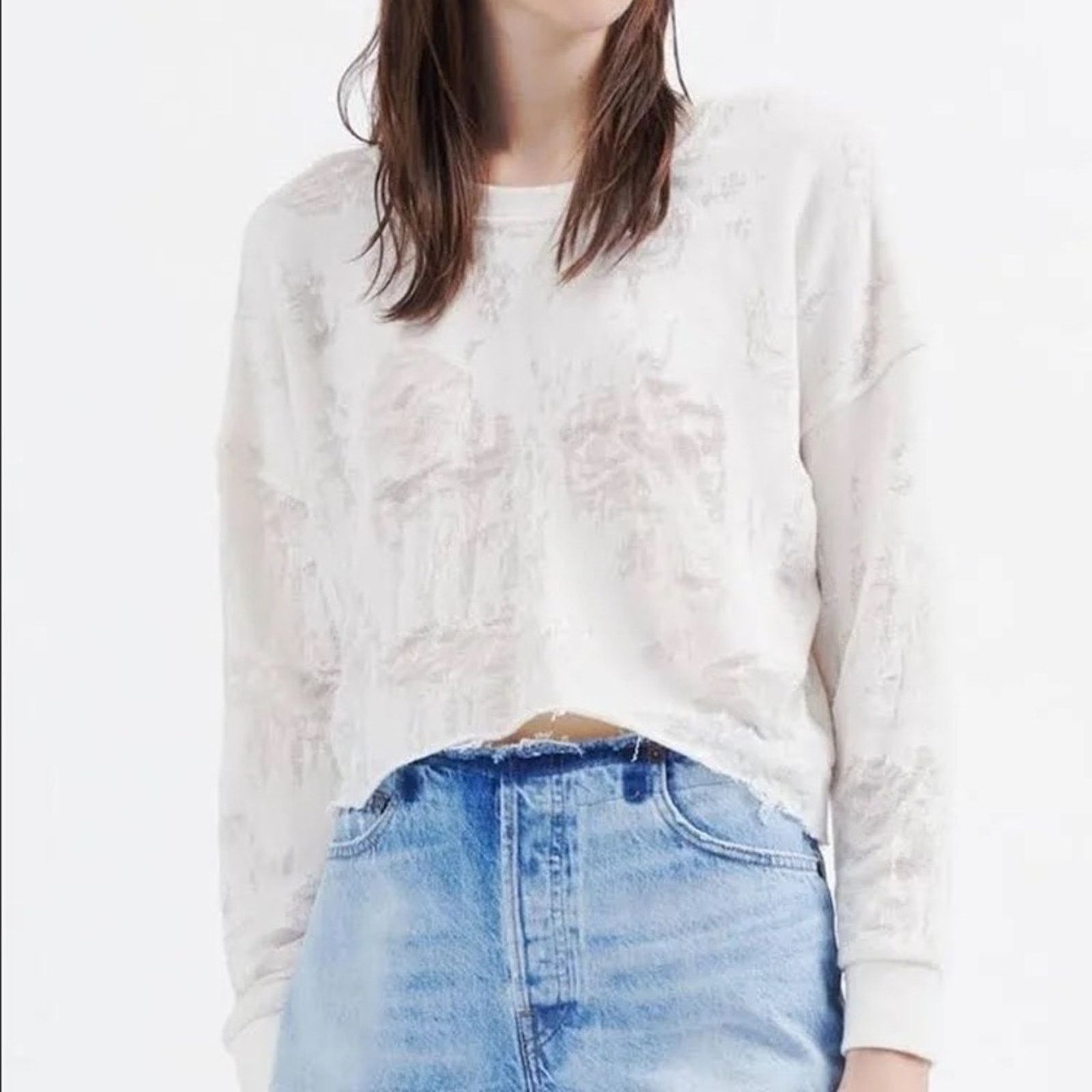 Iro IRO Jeans Sudami Distressed Crew Neck Sweater Beige S Size S / US 4 / IT 40 - 1 Thumbnail