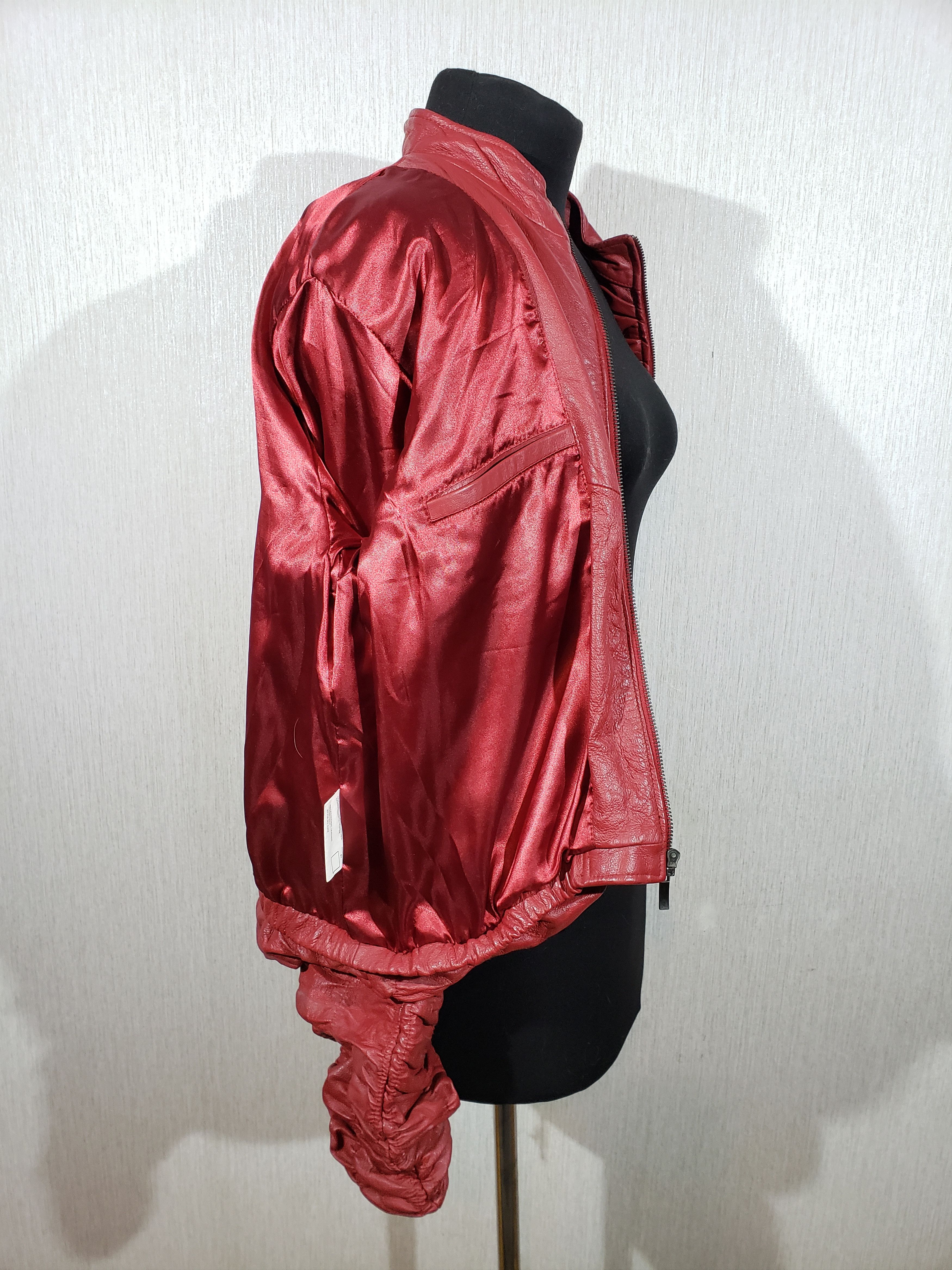 Uniqlo Women's burgundy leather jacket with a metal zipper. Size XXL / US 16-18 / IT 52-54 - 5 Thumbnail