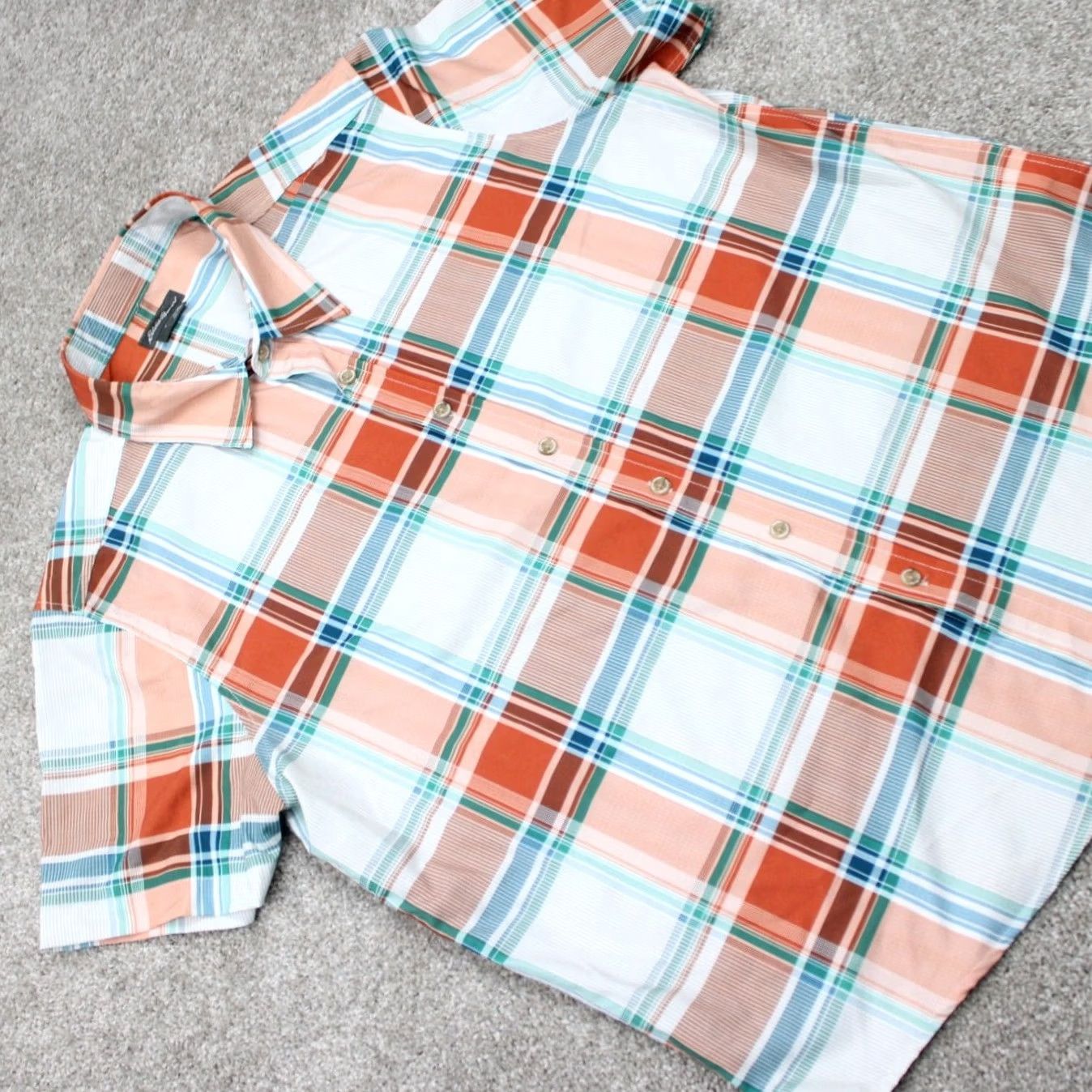 Eddie Bauer Eddie Bauer Shirt Mens XL Green/Orange/White Button-Up Short Sleeve Plaid Classic Cotton-Polyester Stretch Size US XL / EU 56 / 4 - 6 Thumbnail