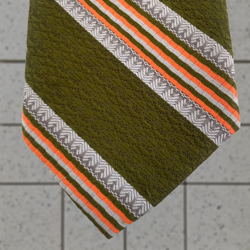 Haband Vtg Haband's Repp Tie Southern Western Rockabilly Necktie Green Orange Gray 3.5x54 Striped, Polyester, Vintage, Designer, Men, One Size Size ONE SIZE - 1 Thumbnail
