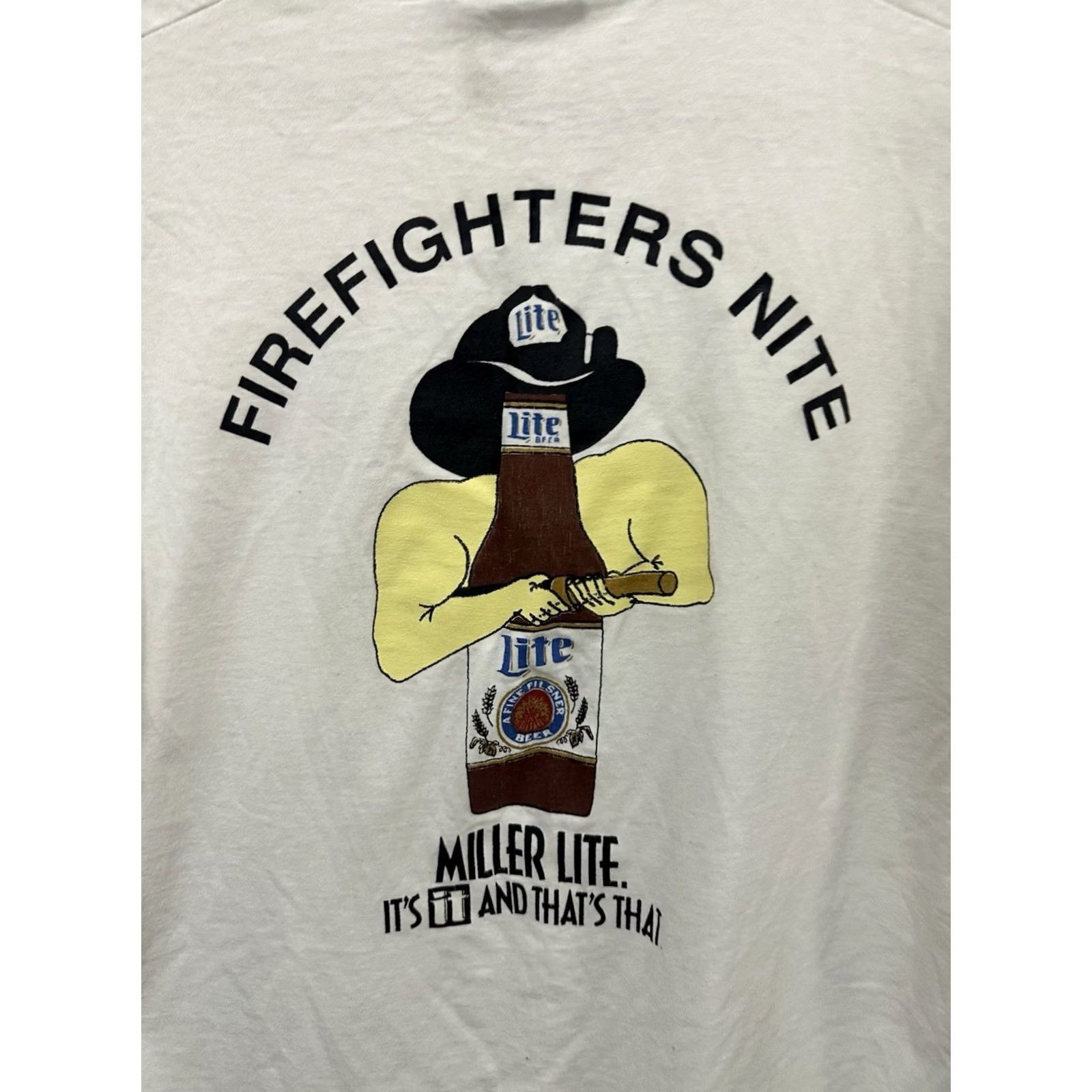 Vintage VTG Miller Lite Firefighter Nite Worn Single Stitch T-Shirt Size L Shirt Men White 60s? 70s? Size US L / EU 52-54 / 3 - 5 Thumbnail