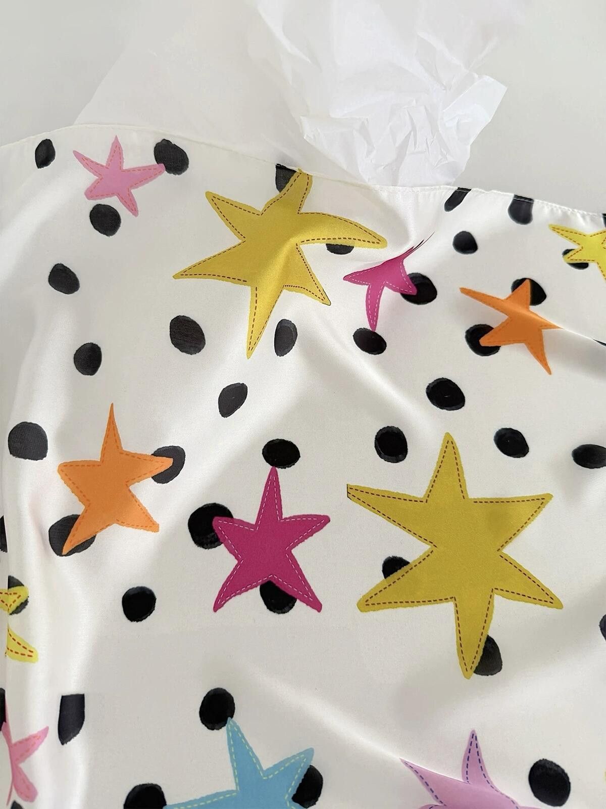Japanese Brand Playful Star Polka Dot Silk Feel Scarf Y2K Kidcore Aesthetic Size ONE SIZE - 5 Thumbnail