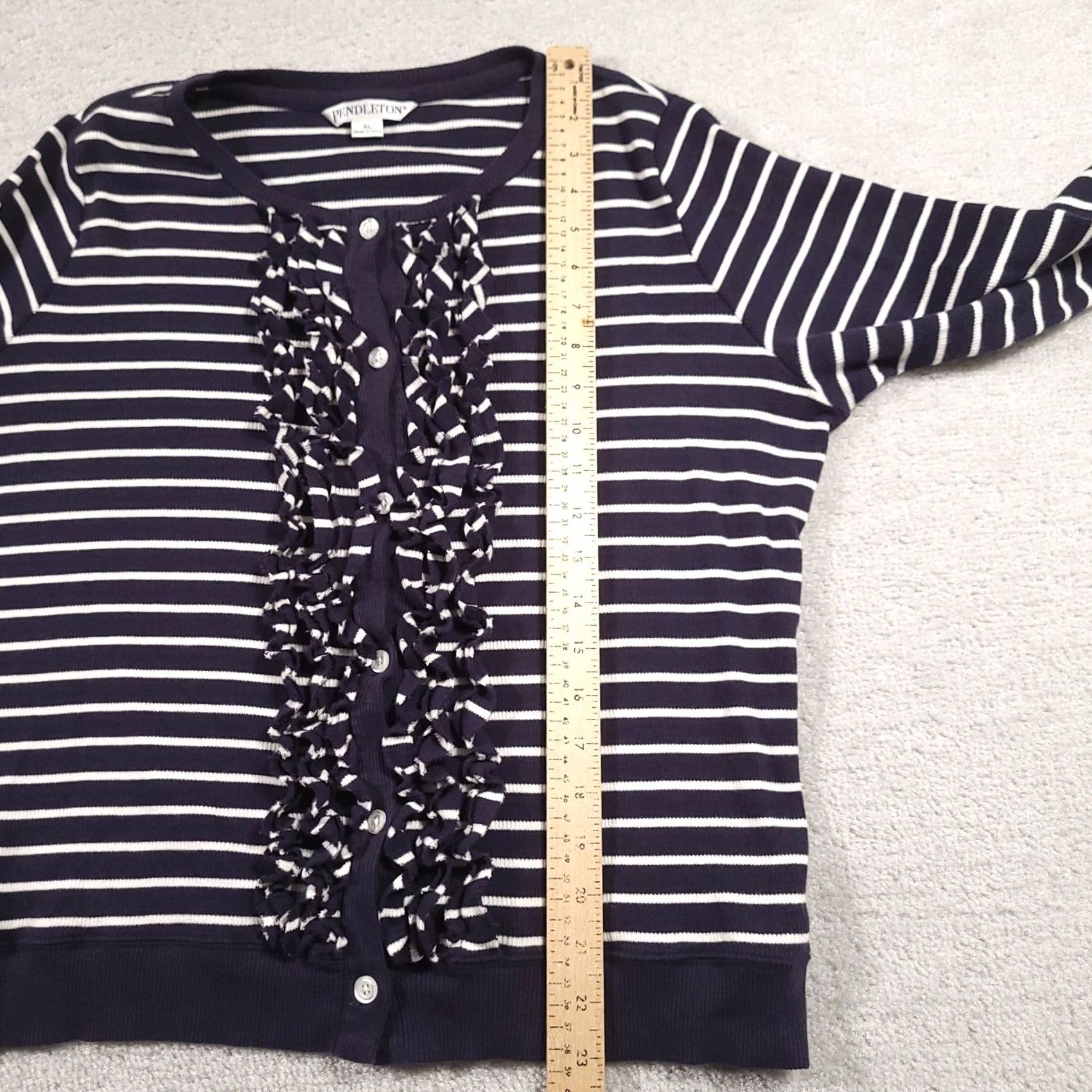 Pendleton Pendleton Sweater Cardigan Women XL Navy Blue White Striped Knit Round Neck Size XL / US 12-14 / IT 48-50 - 5 Thumbnail