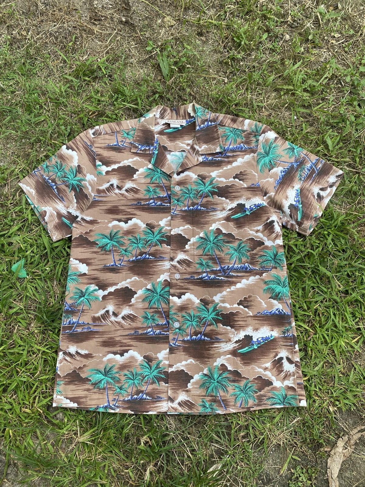 Vintage Vtg Evalani Surfing Palm Tree Single Pocket Hawaiian Shirt Size US M / EU 48-50 / 2 - 1 Thumbnail