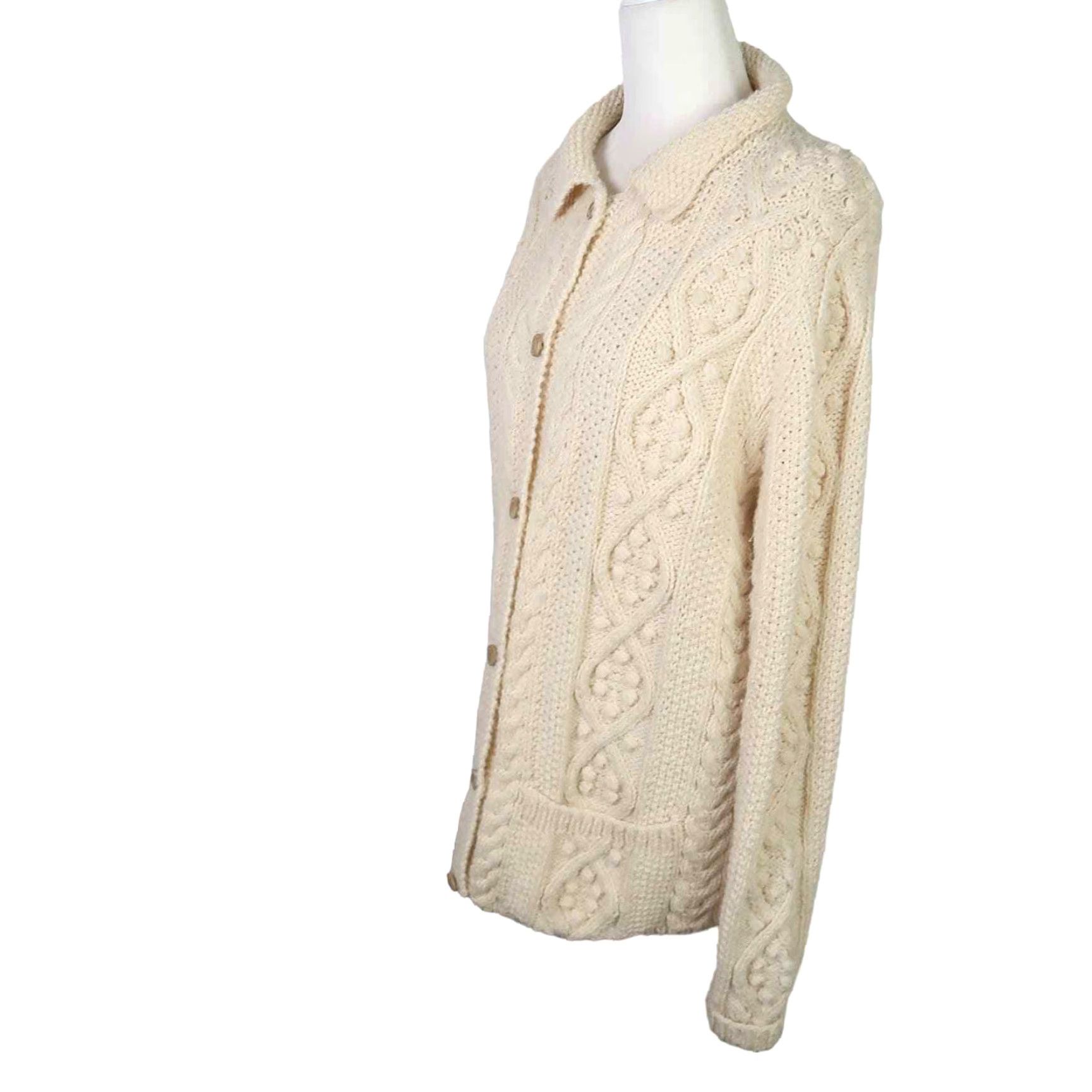 Vintage VINTAGE 80s cream cable knit bobble cardigan sweater L Women Long Sleeve Casual Knit Size L / US 10 / IT 46 - 3 Thumbnail