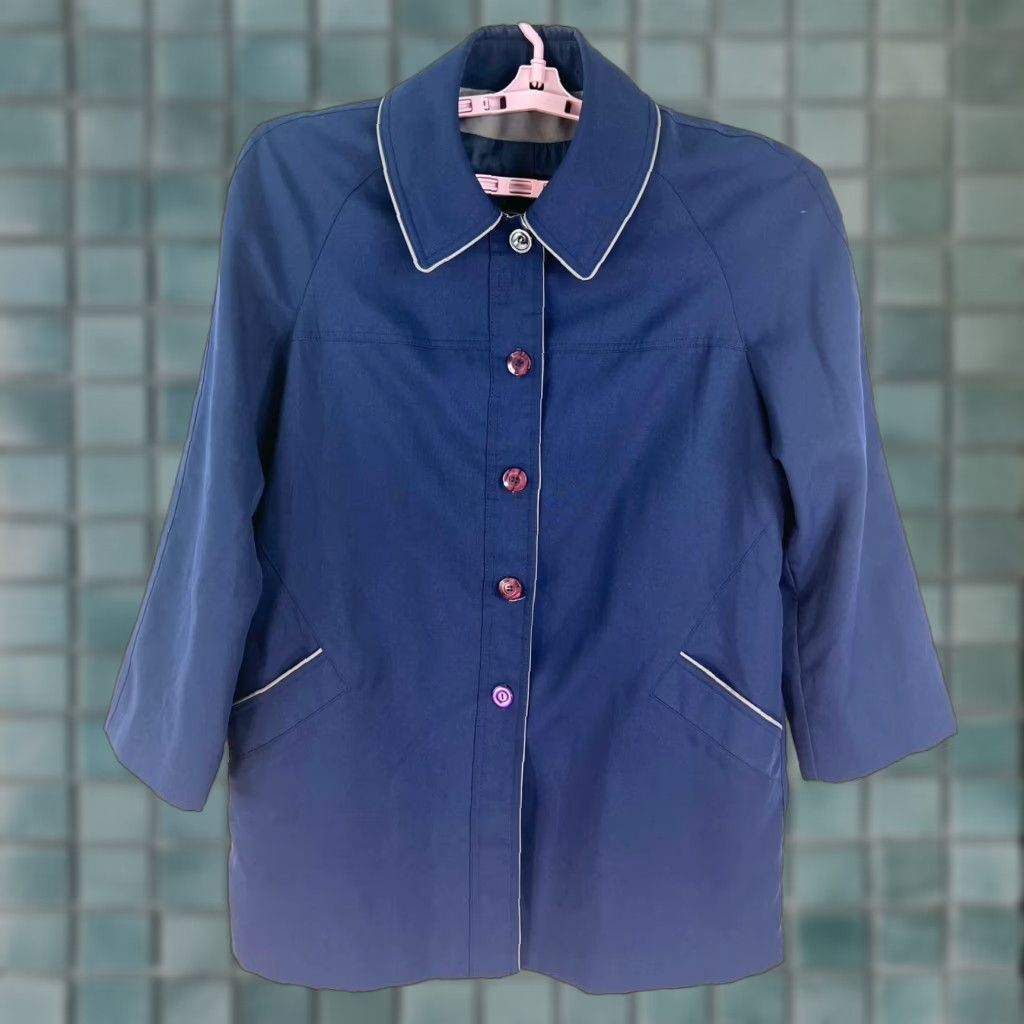 Vintage VINTAGE Windsor Bay Jacket Woman M Blue Pockets ILGWU 60s Cotton Knit Lining Polyester Spring Summer 60s Womens jacket Size M / US 6-8 / IT 42-44 - 1 Thumbnail