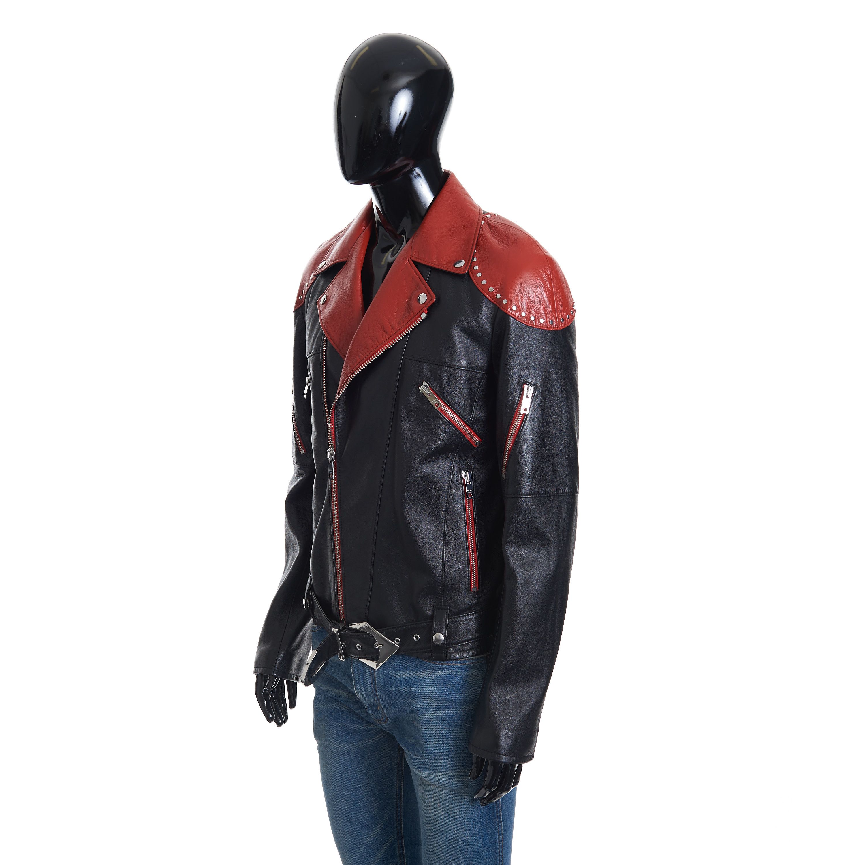 Celine Loose Fit Studded Biker Jacket In Black & Red Soft Lambskin Size US M / EU 48-50 / 2 - 3 Thumbnail