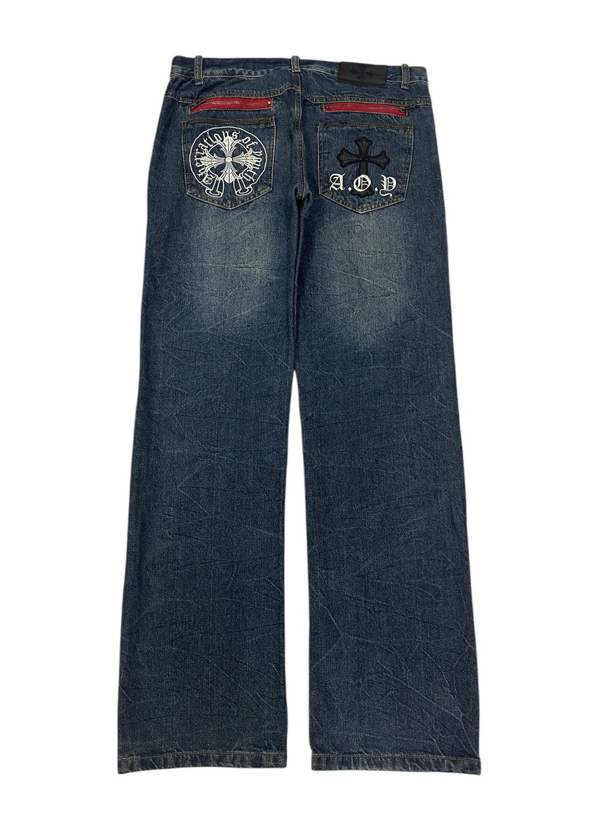 Beauty Beast × Japanese Brand A.O.Y ABERRATIONS OF YOUTH Big Cross Zipped Jeans Size US 34 / EU 50 - 1 Thumbnail
