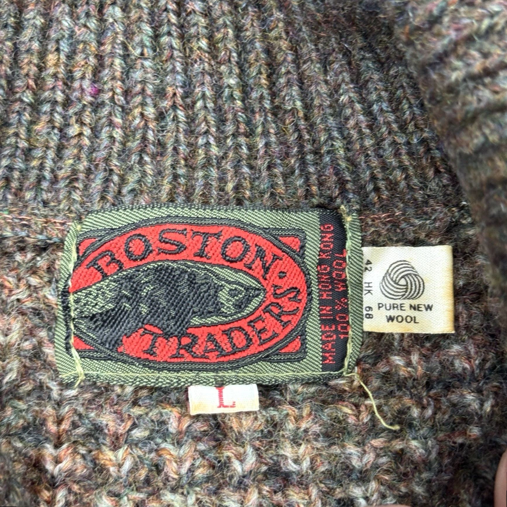 Vintage VTG Boston Traders Mens Waffle Knit Heathered Shawl Collar Sweater 100% Wool L Size US L / EU 52-54 / 3 - 3 Thumbnail