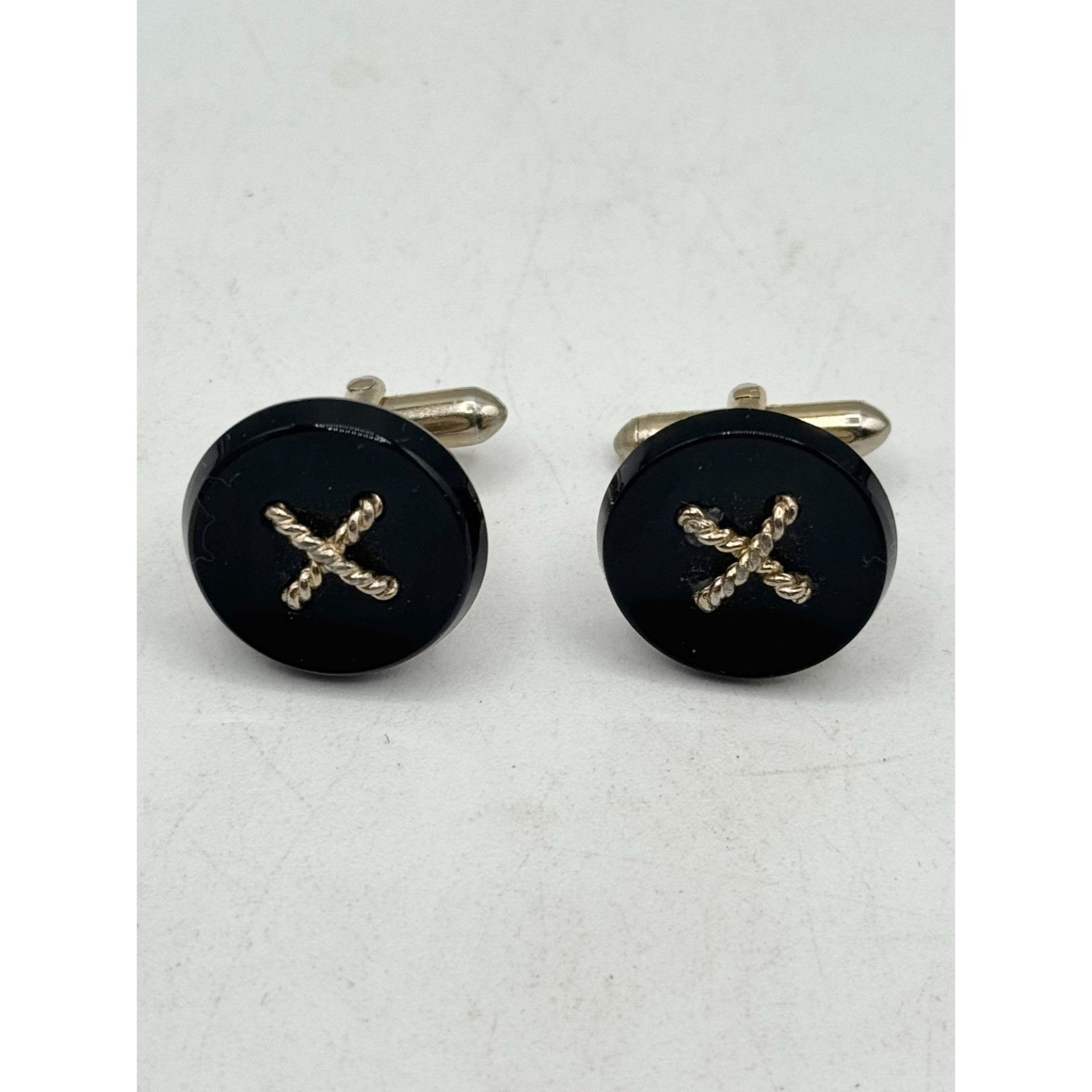 Vintage Vintage black button unisex cuff links cufflinks Size ONE SIZE - 2 Thumbnail