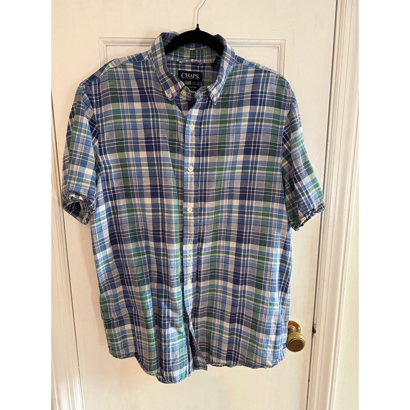 Chaps Chaps Short Sleeve Linen Cotton Button Down Blue/White Lg Size US L / EU 52-54 / 3 - 1 Thumbnail