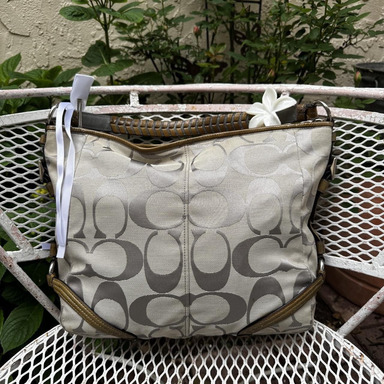 Coach Y2K Grey/Green Slouchy Coach Monogramed Shoulder Bag Size ONE SIZE - 2 Thumbnail