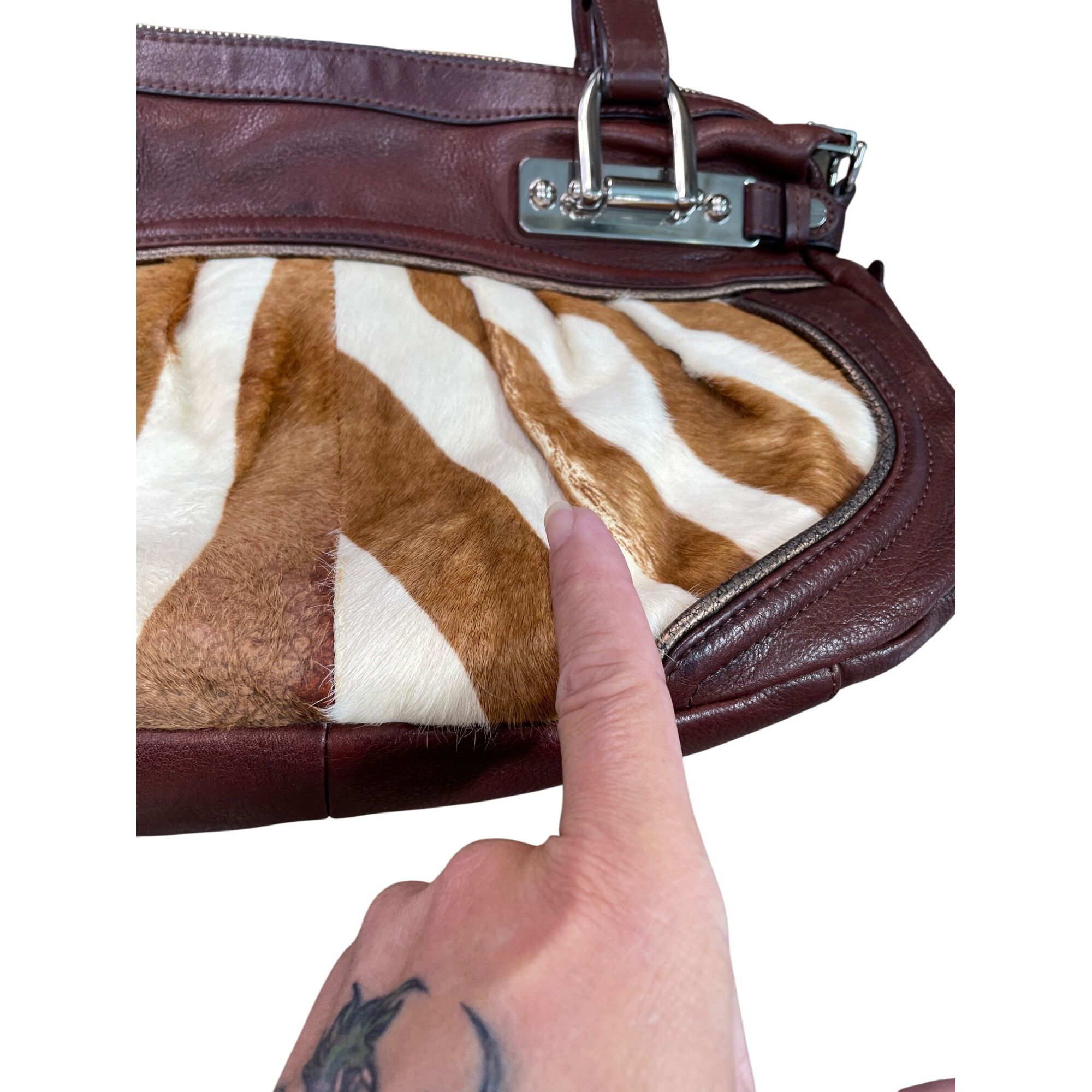 Other B. Makowsky Zebra Leather Shoulder Handbag Red/Brown Womens Size ONE SIZE - 6 Thumbnail
