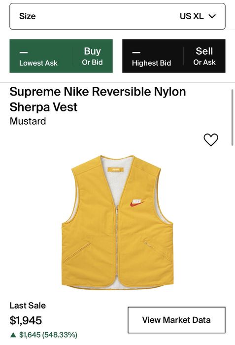 Supreme Supreme Nike Reversible Nylon Sherpa Vest Mustard Yellow