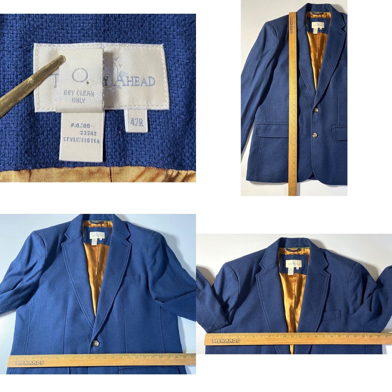 The Territory Ahead VINTAGE Territory Ahead Blazer Jacket Men 42R Blue Silk Regular Buttons Pockets Classic, Preppy Clothing Size 42R - 9 Thumbnail
