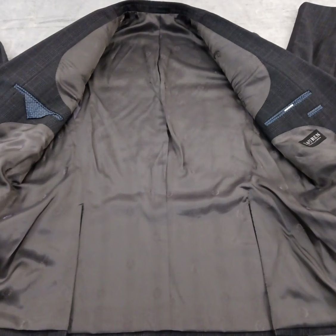 Ralph Lauren Lauren Ralph Lauren Blazer Mens 44 Long Gray Plaid Two Button Double Vent Notch Lapel 2 Piece Wool Polyester Jacket Coat Streetwear Mens Size 44R - 7 Thumbnail