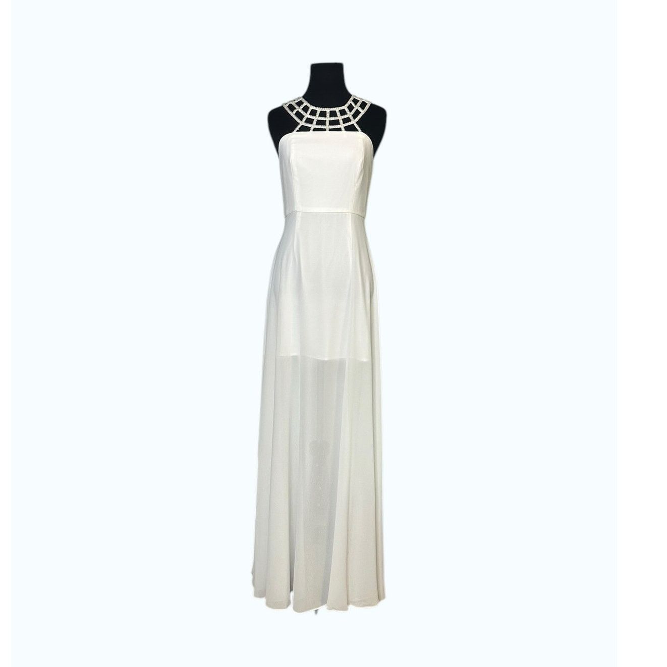 GB GB white neck embellished detail long wedding dress size S Size S / US 4 / IT 40 - 19 Thumbnail