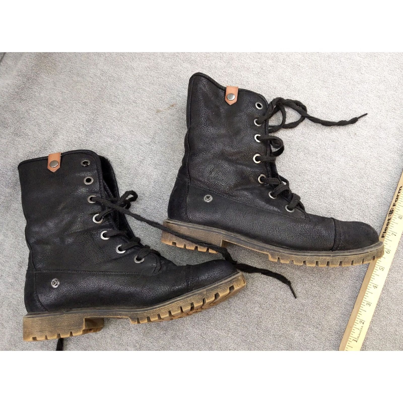 Vintage Roxy Boots Womens 10 Black Synthetic Mid Calf Lace Up Faux Fur Combat Bruna Size US 10 / IT 40 - 3 Thumbnail