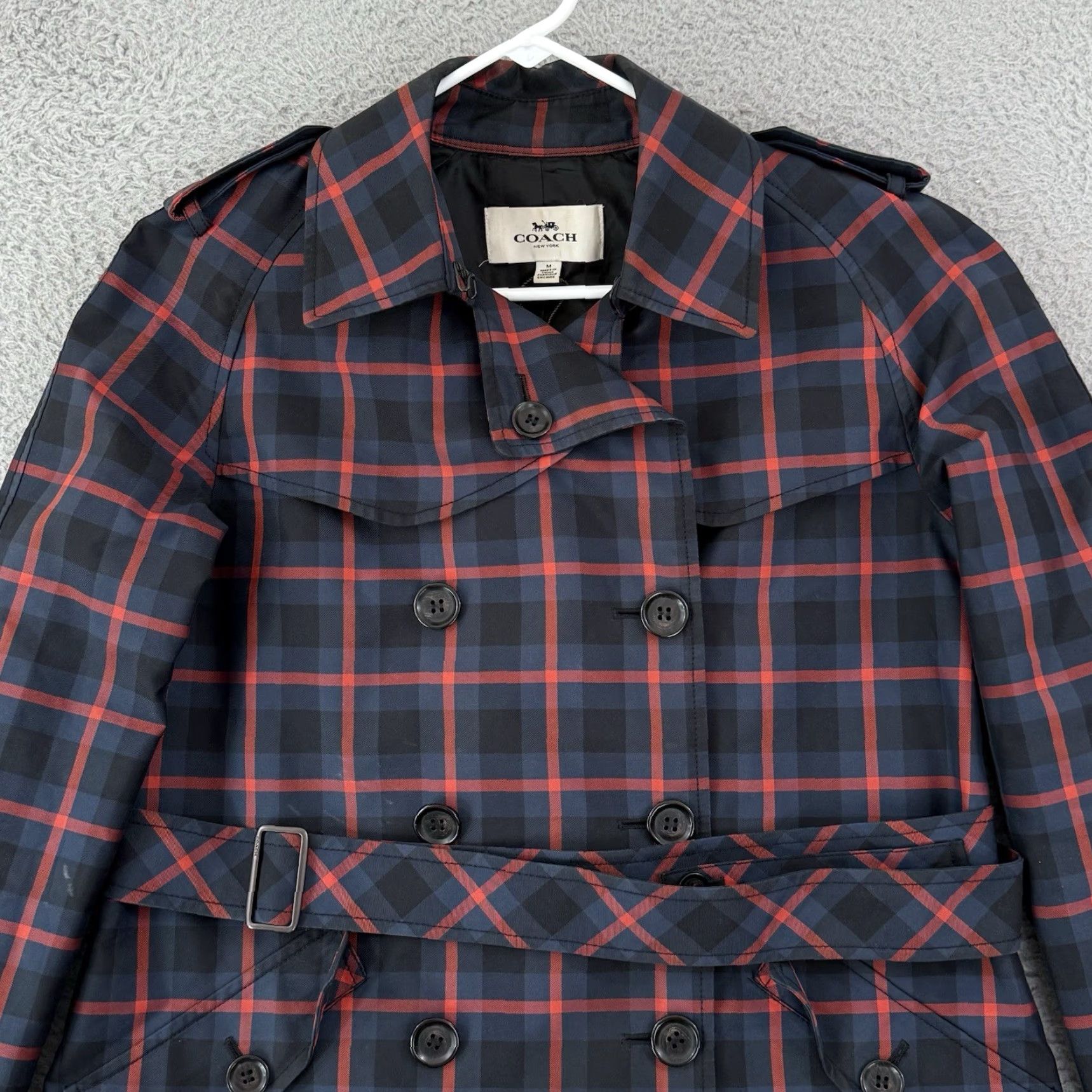 Coach VINTAGE Coach Trench Coat Women’s Medium Plaid Short Double Breasted Tattersall Belted Size 32" / US 10 / IT 46 - 3 Thumbnail