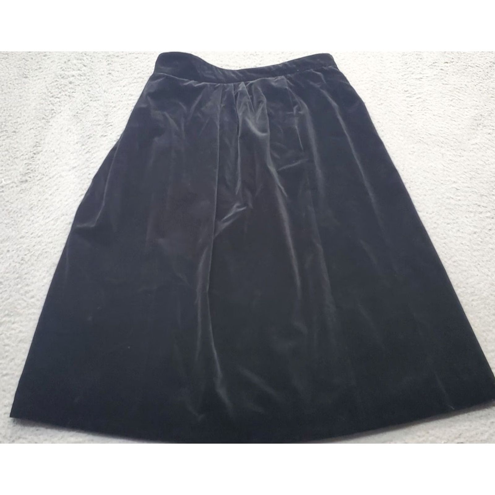 Velvet VINTAGE Arthur Chapnik A-Line Midi Skirt Women Size 14 Black Velvet Pleated Front Size 36" / US 14 / IT 50 - 2 Thumbnail
