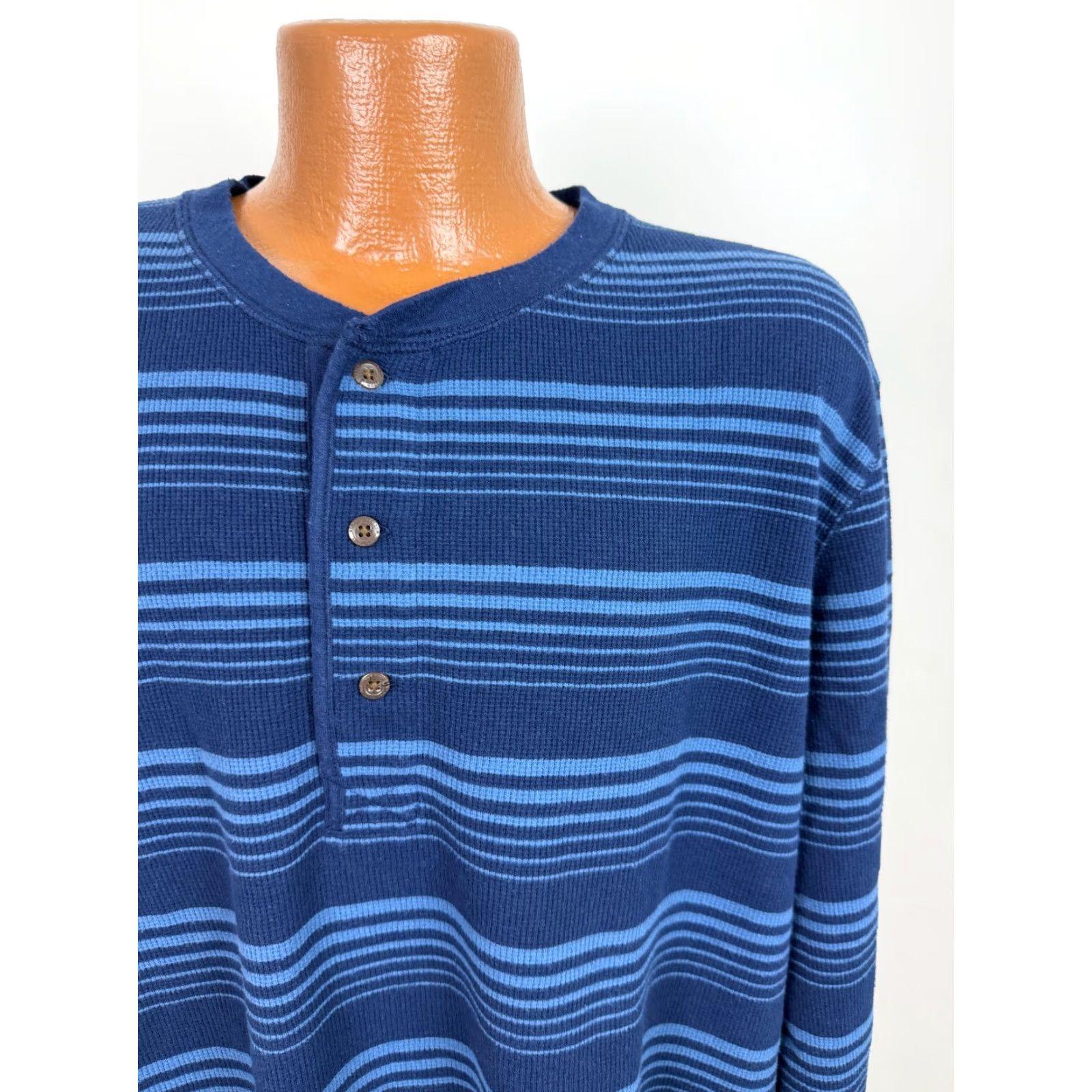 Lands' End Lands' End Waffle-Knit Henley Shirt Men XL Tall Striped Navy Blue Heavyweight Stretchy Size US XL / EU 56 / 4 - 2 Thumbnail