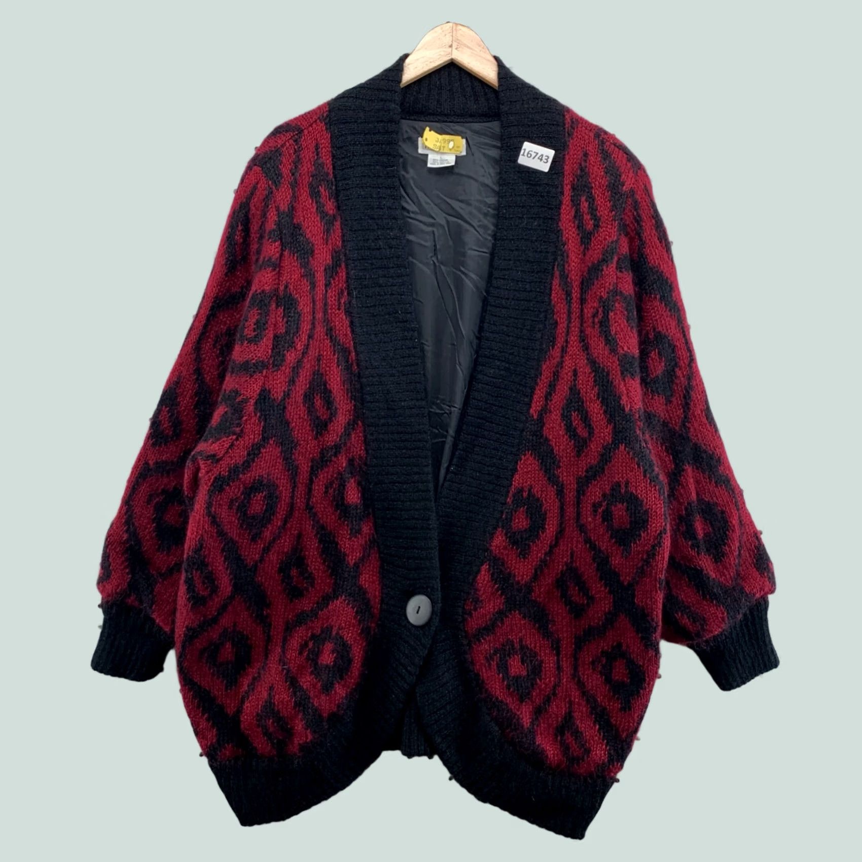 Vintage VINTAGE Cardigan Sweater Womens Large Mohair Blend Argyle One Button Red Long Sleeve Size L / US 10 / IT 46 - 1 Thumbnail