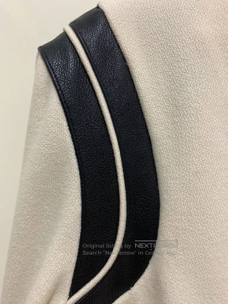 Saint Laurent Paris Saint Laurent Paris White Wool Blend Leather Baseball Jack Size US L / EU 52-54 / 3 - 5 Thumbnail