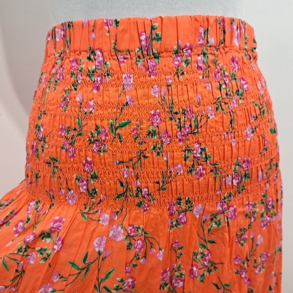 J.Crew J. Crew Smocked Floral Print Midi Skirt Coral XS NWT Size 25" / US 0 / IT 36 - 8 Thumbnail