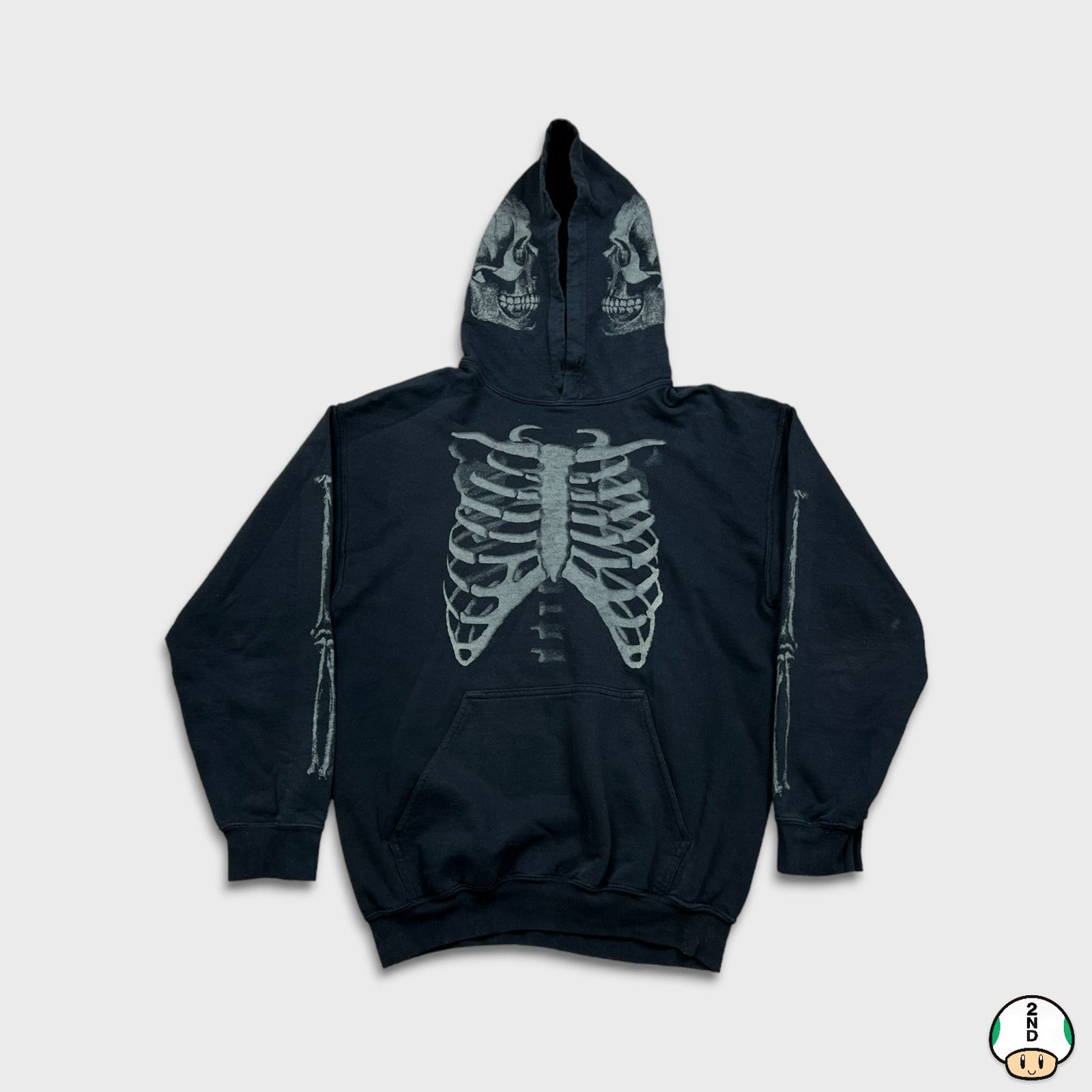 Vintage VTG 2005 Skeleton Hoodie Medium AOP Faded Hooded Sweatshirt Size US M / EU 48-50 / 2 - 1 Thumbnail