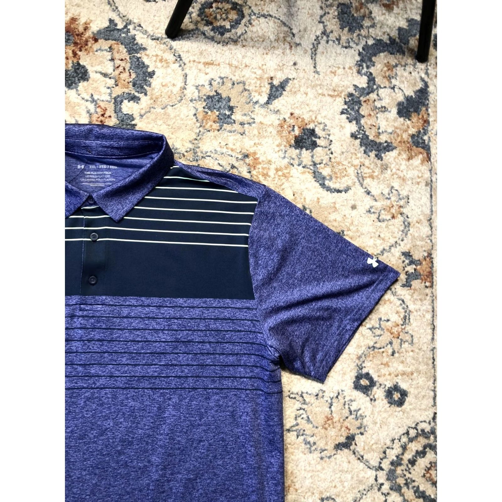 Under Armour Under Armour Polo Shirt Mens 2XL Blue The Playoff Polo Golf Performance Striped Short Sleeve Collared Shirts Mens Size US XXL / EU 58 / 5 - 4 Thumbnail