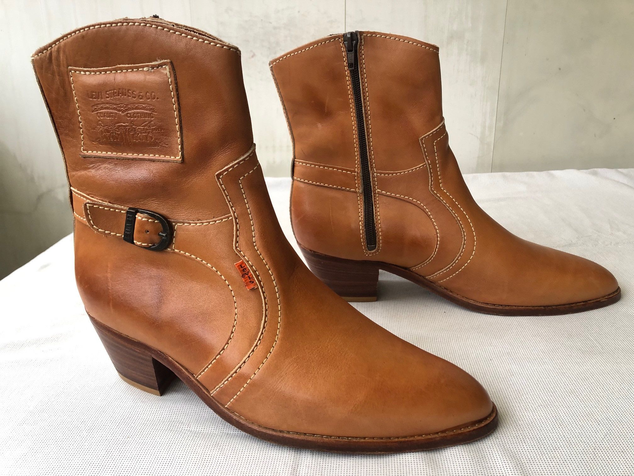 Levi's Vintage Levi's Tan Leather Western Style Side Zip Boots Size US 11 / EU 44 - 1 Thumbnail