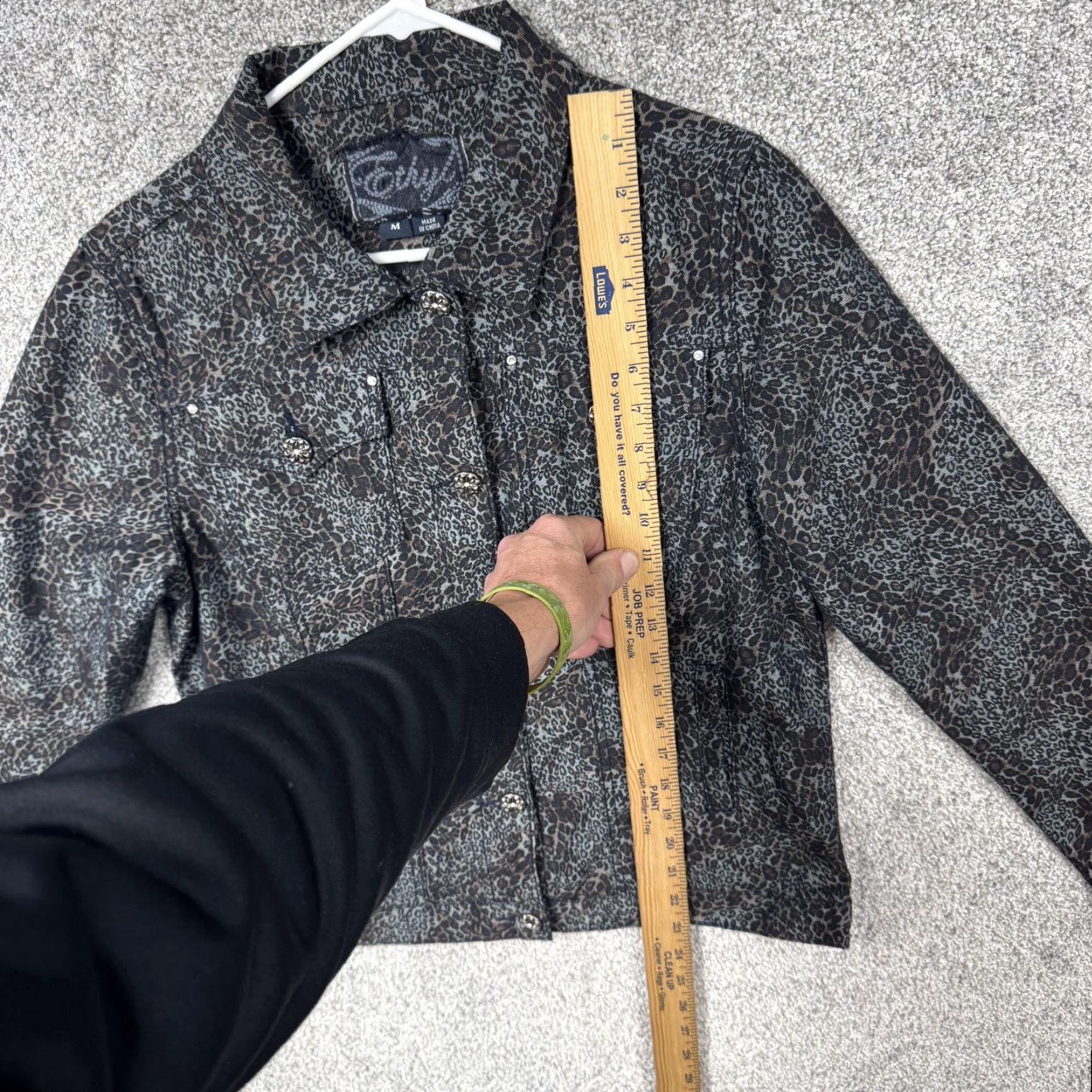 Denime Ethyl Jacket M Leopard Print Denim Jean Button Front Edgy Statement Blue Black Size 32" / US 10 / IT 46 - 2 Thumbnail