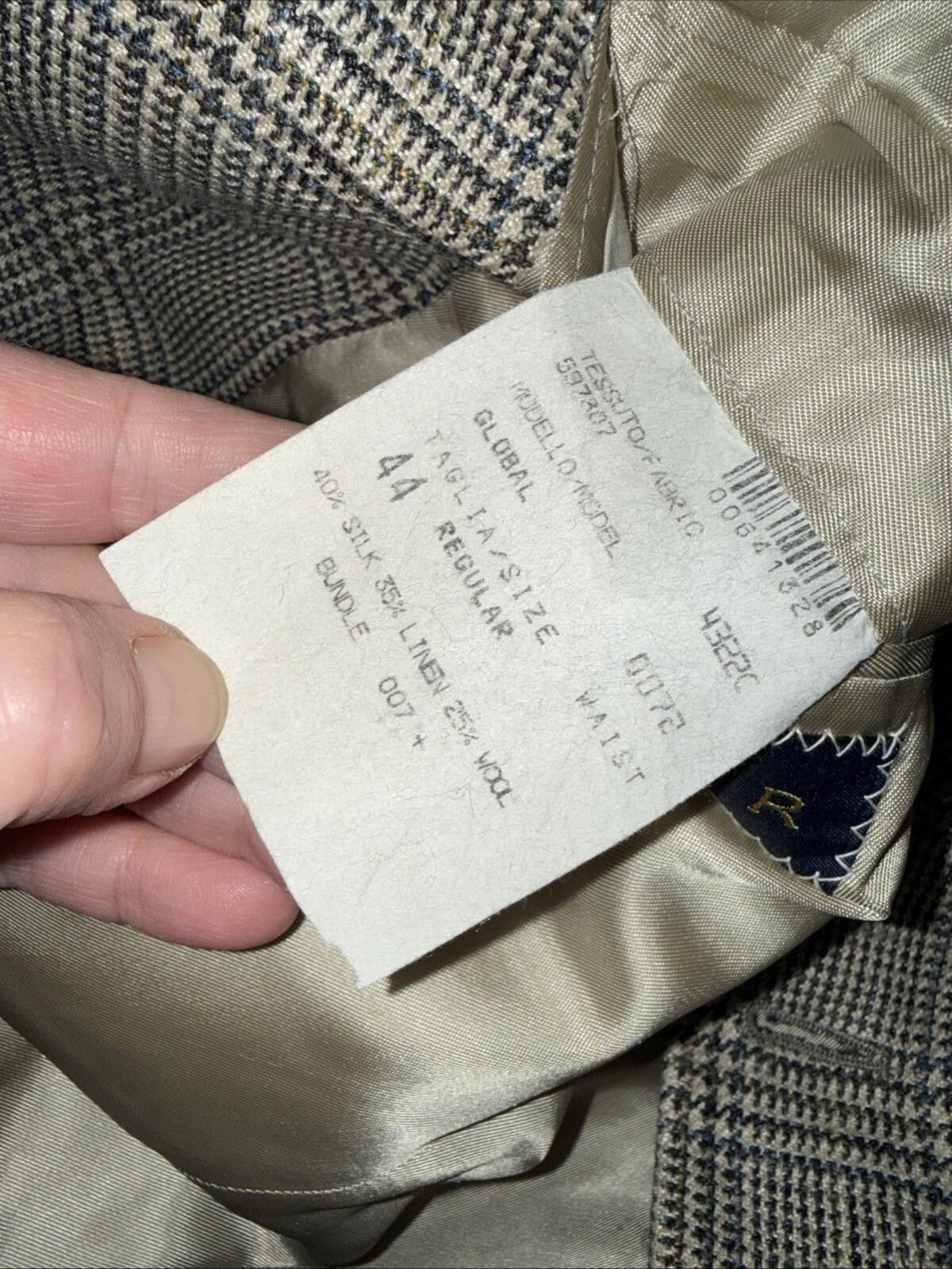 Oliver Peoples Oliver Blazer Mens 44 Tan Blue Plaid Blazer Wool Linen Silk Size 44R - 8 Thumbnail