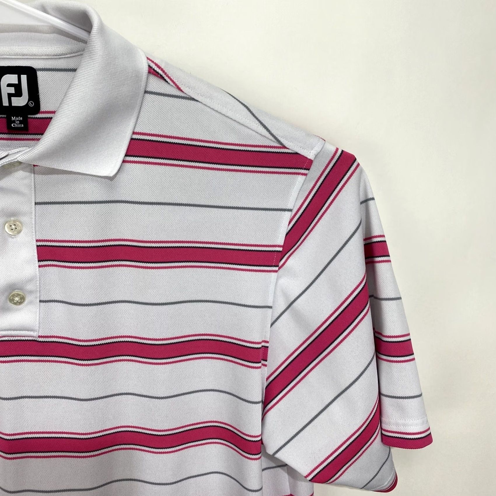 Footjoy FootJoy Polo Golf Short Sleeve Shirt Men L White Striped Embroidered Logo Button-Up Sports Classic Golf Shirt Size US L / EU 52-54 / 3 - 5 Thumbnail