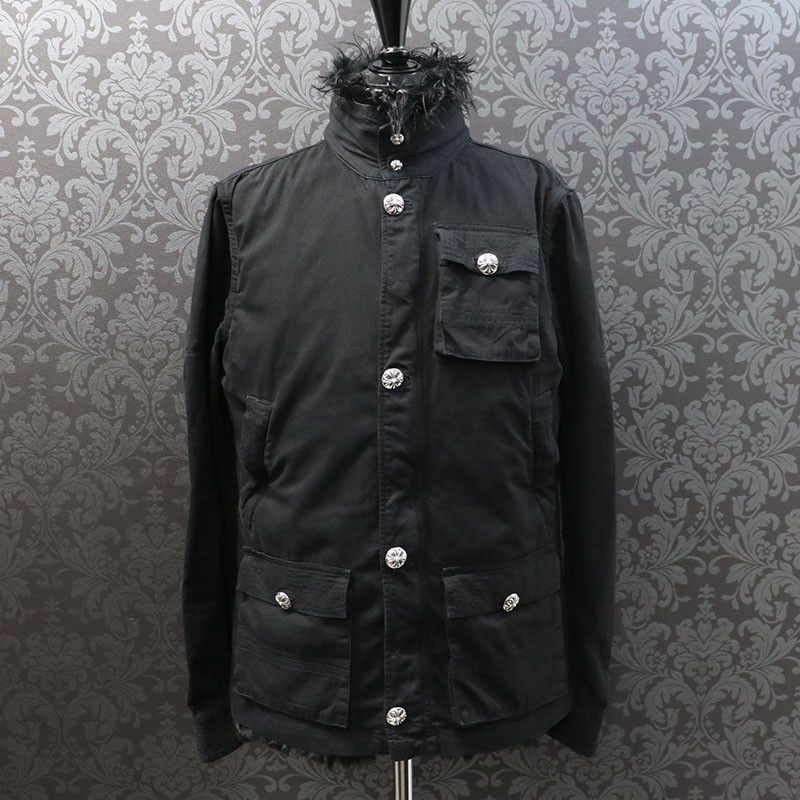 image of Chrome Hearts Alpaca Military Jacket in Black, Men's (Size Medium)