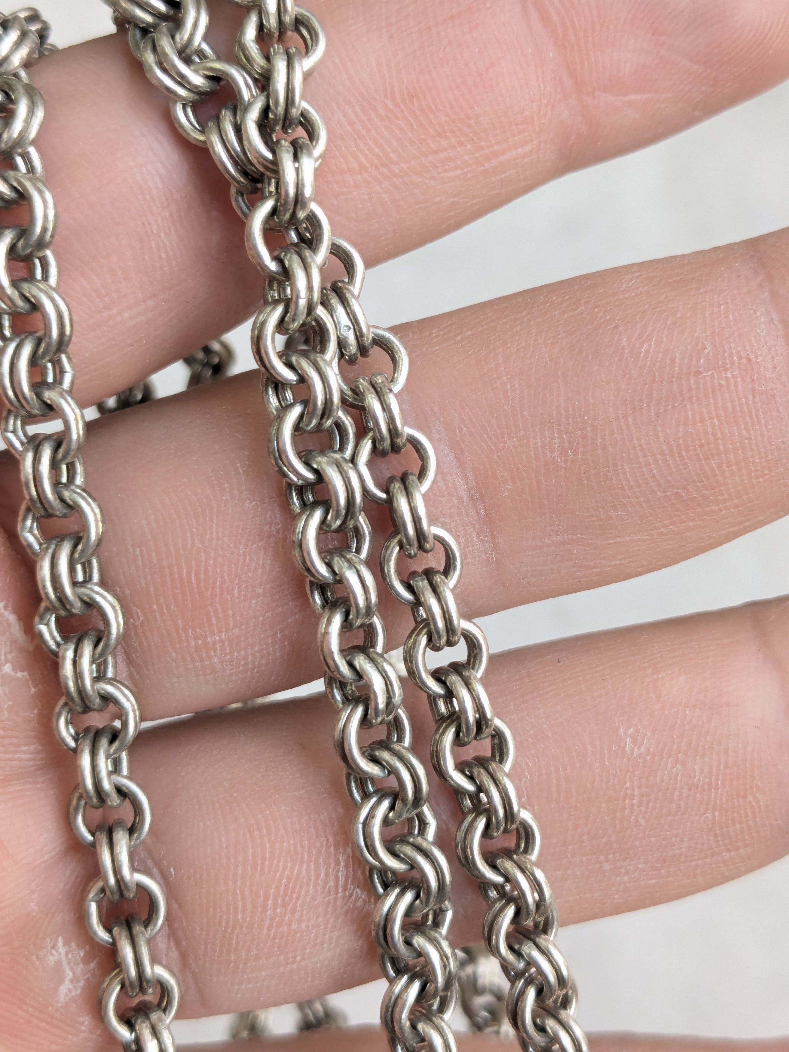Jewelry Vintage Sterling Silver Necklace Double Rolo Biker 32" Size ONE SIZE - 11 Thumbnail