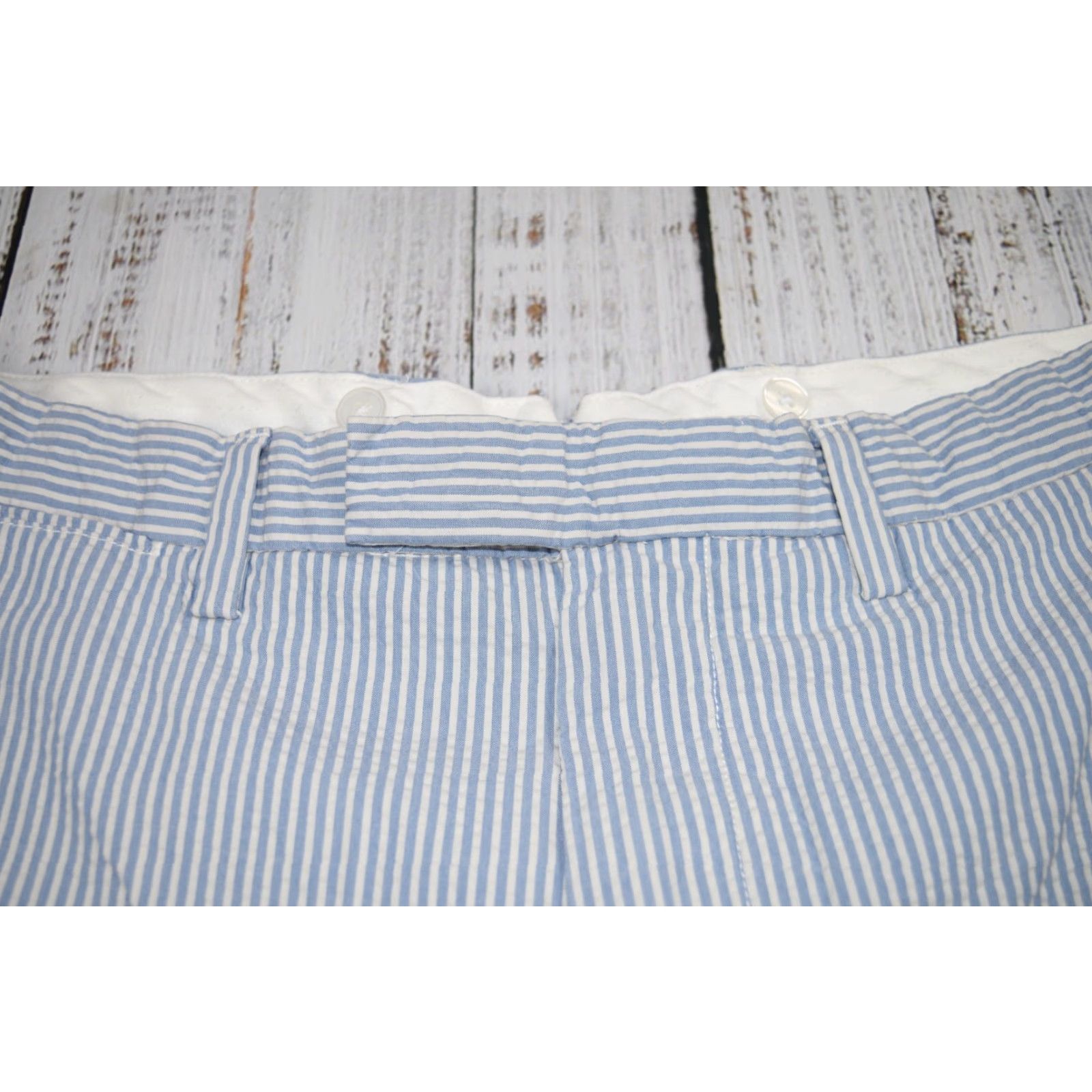 Polo Ralph Lauren POLO RALPH LAUREN MENS SEERSUCKER BLUE STRIPED BERMUDA SHORTS 35 SUSPENDER BUTTONS 90s Size US S / EU 44-46 / 1 - 2 Thumbnail