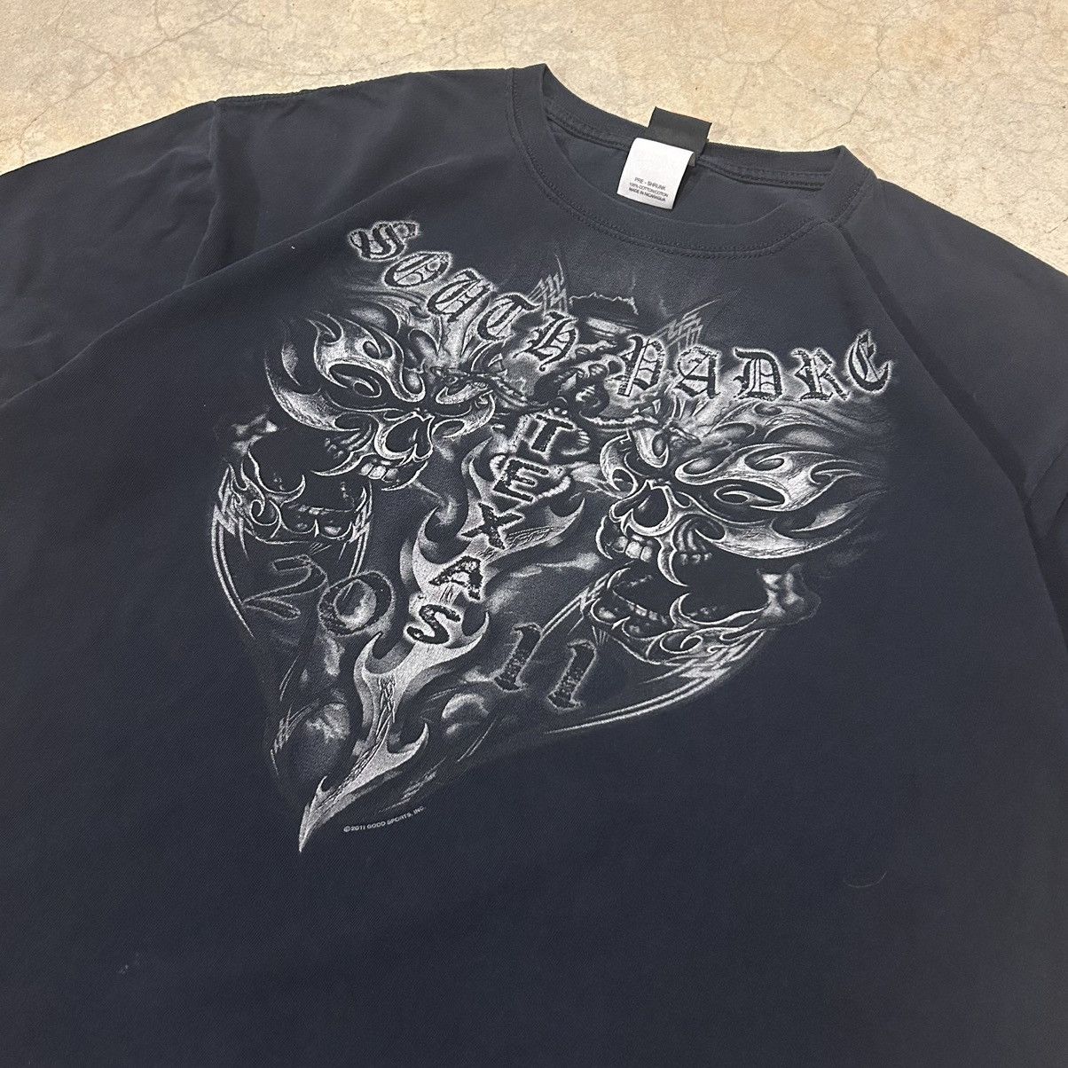Japanese Brand × Vintage Crazy Vintage Y2K Flaming Skulls Faded Tee Grunge Cyber Size US XL / EU 56 / 4 - 2 Thumbnail