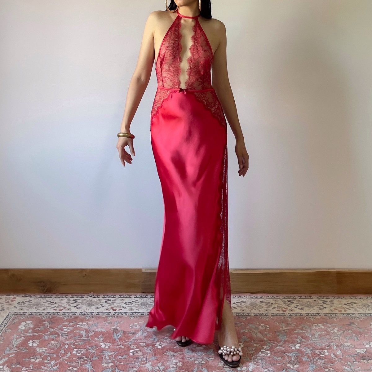Victoria's Secret VS Red Satin & Lace Slip Gown (XS-S) Size S / US 4 / IT 40 - 3 Thumbnail