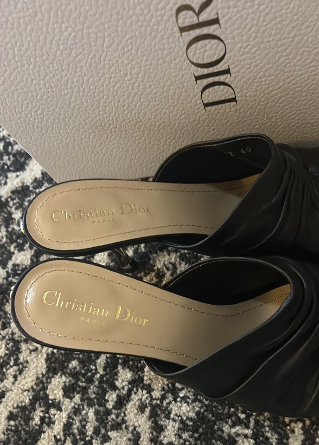 Dior Christian Dior D-Fame Heeled Sandal Black Pleated Lambskin Size US 10 / IT 40 - 4 Thumbnail
