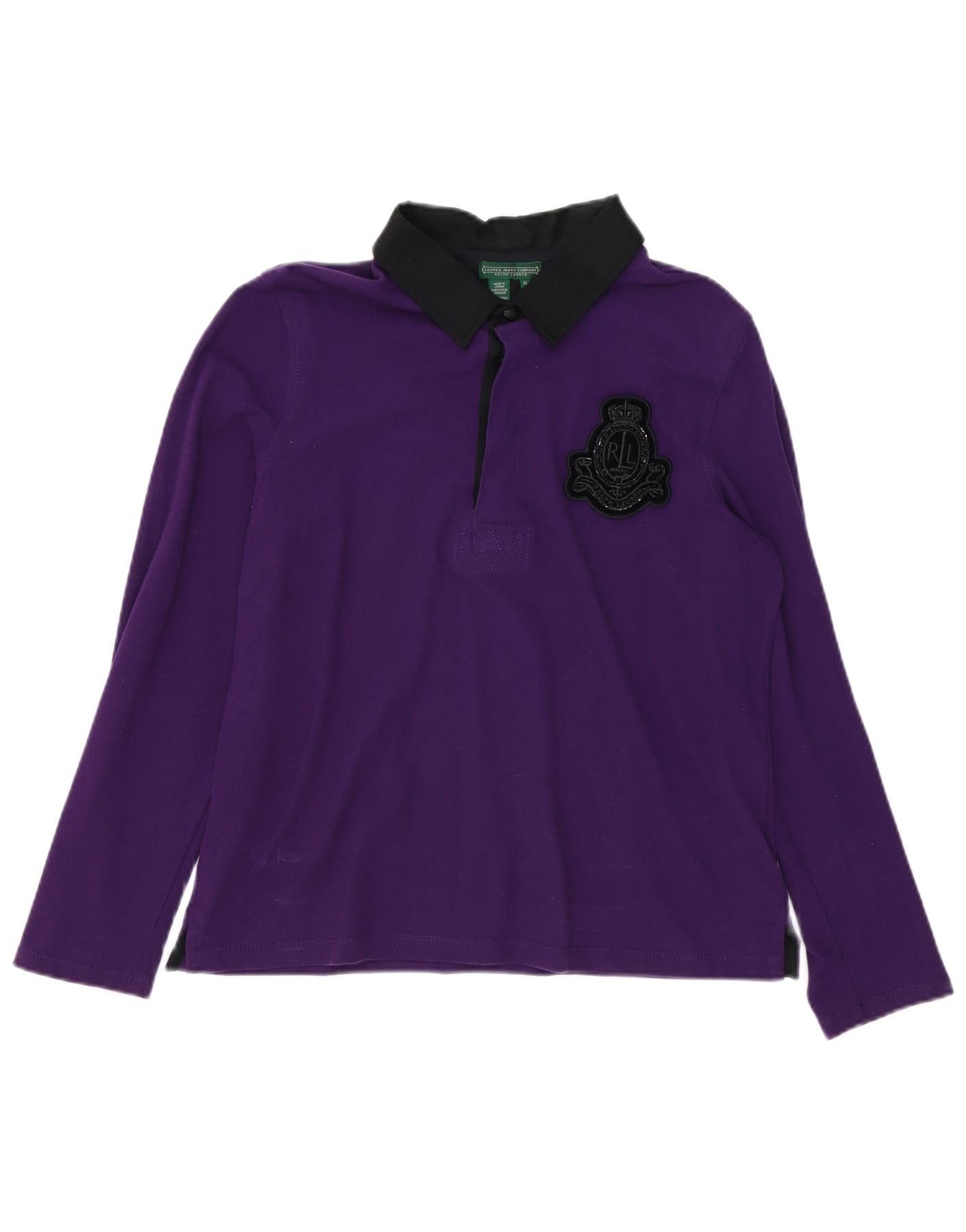 Ralph Lauren Womens Long Sleeve Rugby Polo Shirt UK 18 XL Purple Cotton Size M / US 6-8 / IT 42-44 - 1 Thumbnail