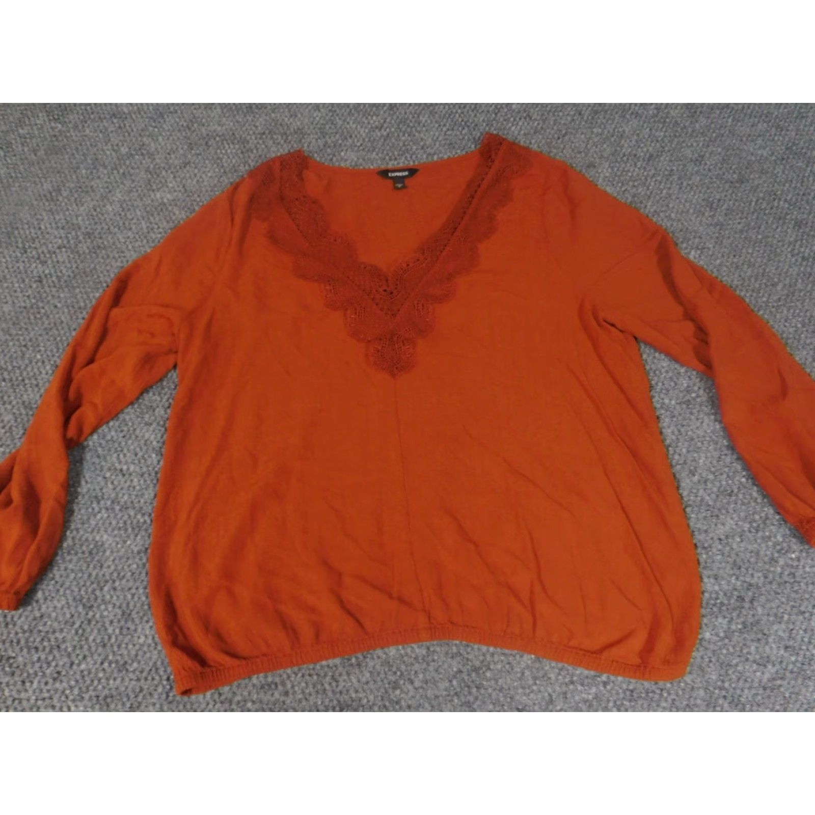 Express Express Blouse Womens Large Orange V-Neck Pullover Top Casual Polyester Classic Size L / US 10 / IT 46 - 2 Thumbnail
