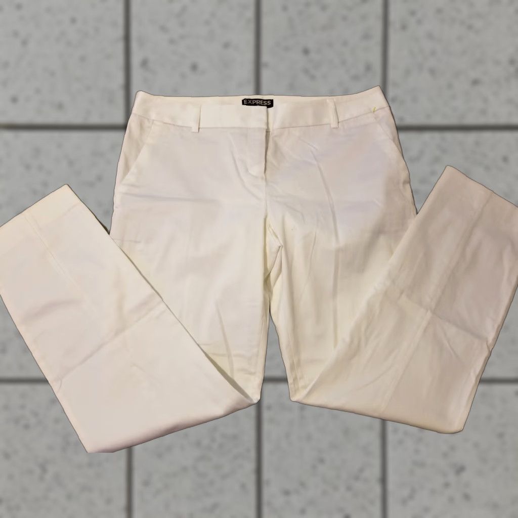 Express Womens Express Dress Pants 8 White Flat Front Chino Slack Trousers Pants Mens? Size 30" / US 8 / IT 44 - 1 Thumbnail