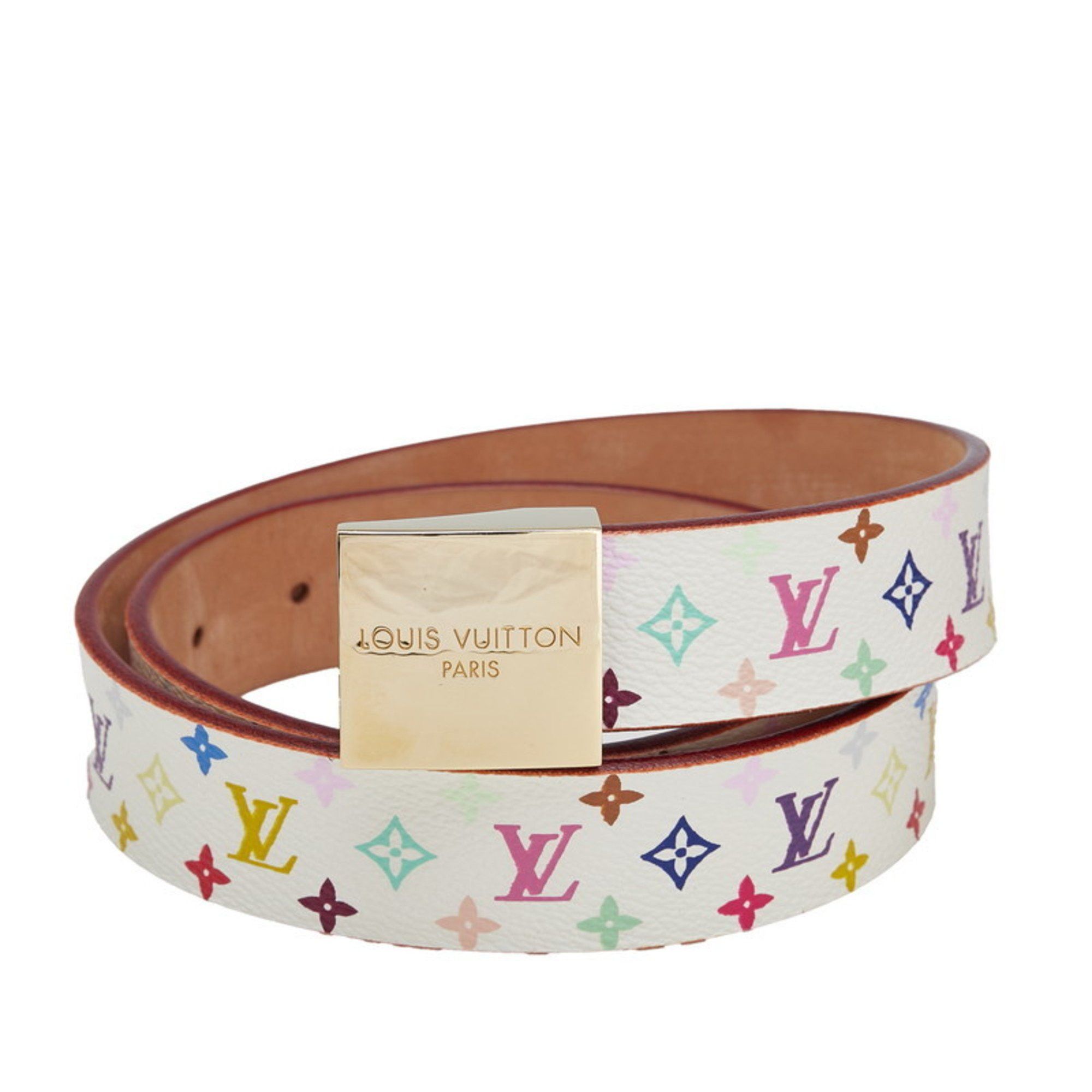 Louis Vuitton Monogram Multicolore Santur Carre Belt Size 70 (28) M9270U Blanc White Leather Women's LOUIS VUITTON